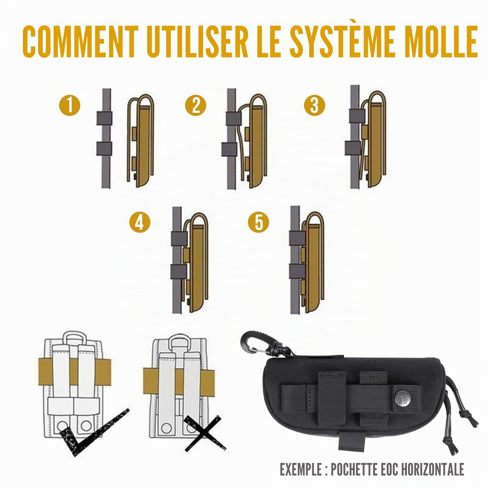 OneTigris Etui à Lunettes Rigide Tactique Zippé La Boîte De Protection pour Les Lunettes en 1000D Nylon avec Molle