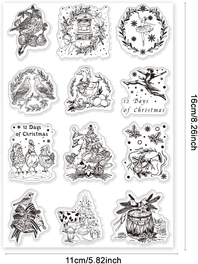 PH PandaHall Christmas Clear Stamps for Card Making, Clear Silicone Stamp 12 Days of Christmas Transparent Craft Seal Stamp Rubber Stamp for DIY Scrapbooking Album Journal Notebook Decor