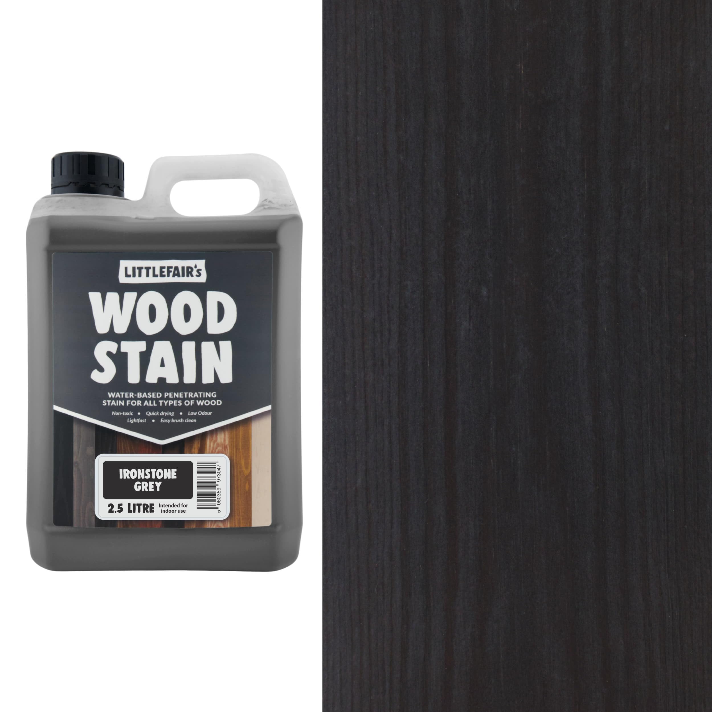 Littlefair's Wood Stain Water-Based - (Ironstone Grey) – Non-Toxic, Eco-Friendly & Quick Drying - Easy-to-Apply, Concentrated Formula for All Wood Types – 2.5 LTR