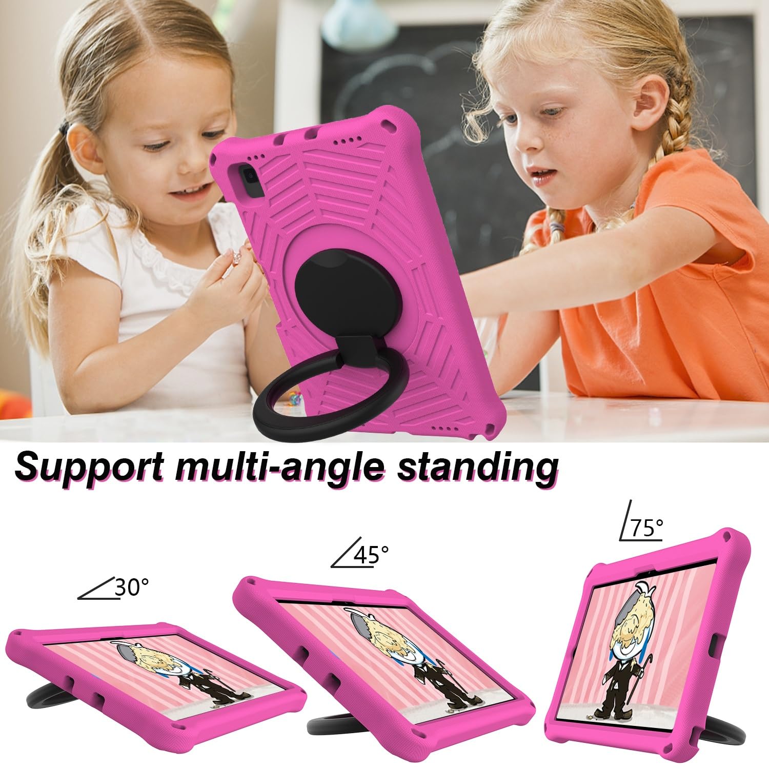 Housse de protection pour tablette Coque antichoc adaptée aux enfants compatible avec Samsung Galaxy Tab A7 10,4 pouces (2020) SM-T500/T505, support de poignée pivotant léger + bandoulière étui de pro