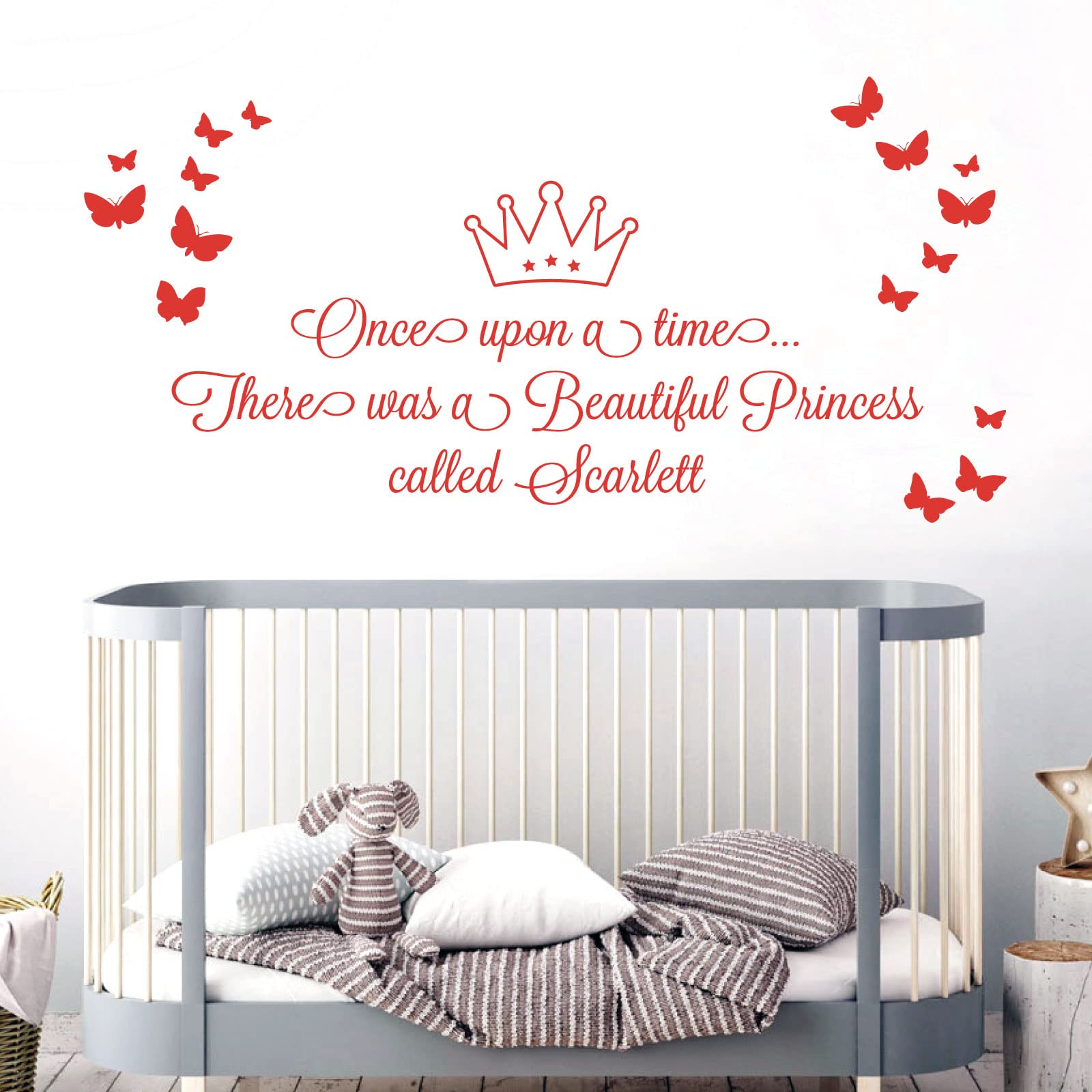 Once Upon a time, There was a Beautiful Princess - Girls Name Nurserty Wall Art Sticker [Medium] [Tomato]