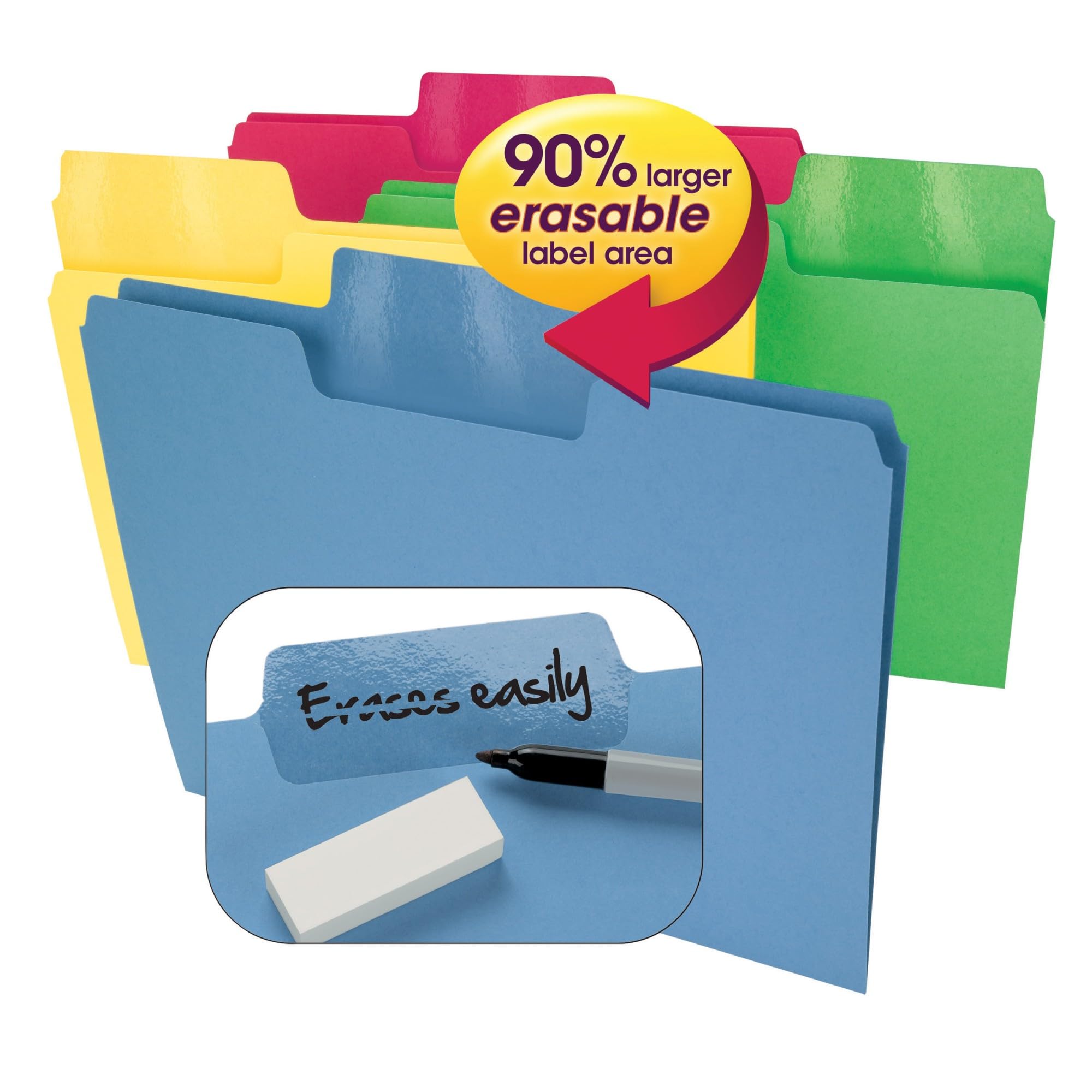 Smead Erasable SuperTab File Folder, Erasable Oversized 1/3-Cut Tab, Letter Size, Assorted Colors, 24 per Pack, (10480) - Image 2
