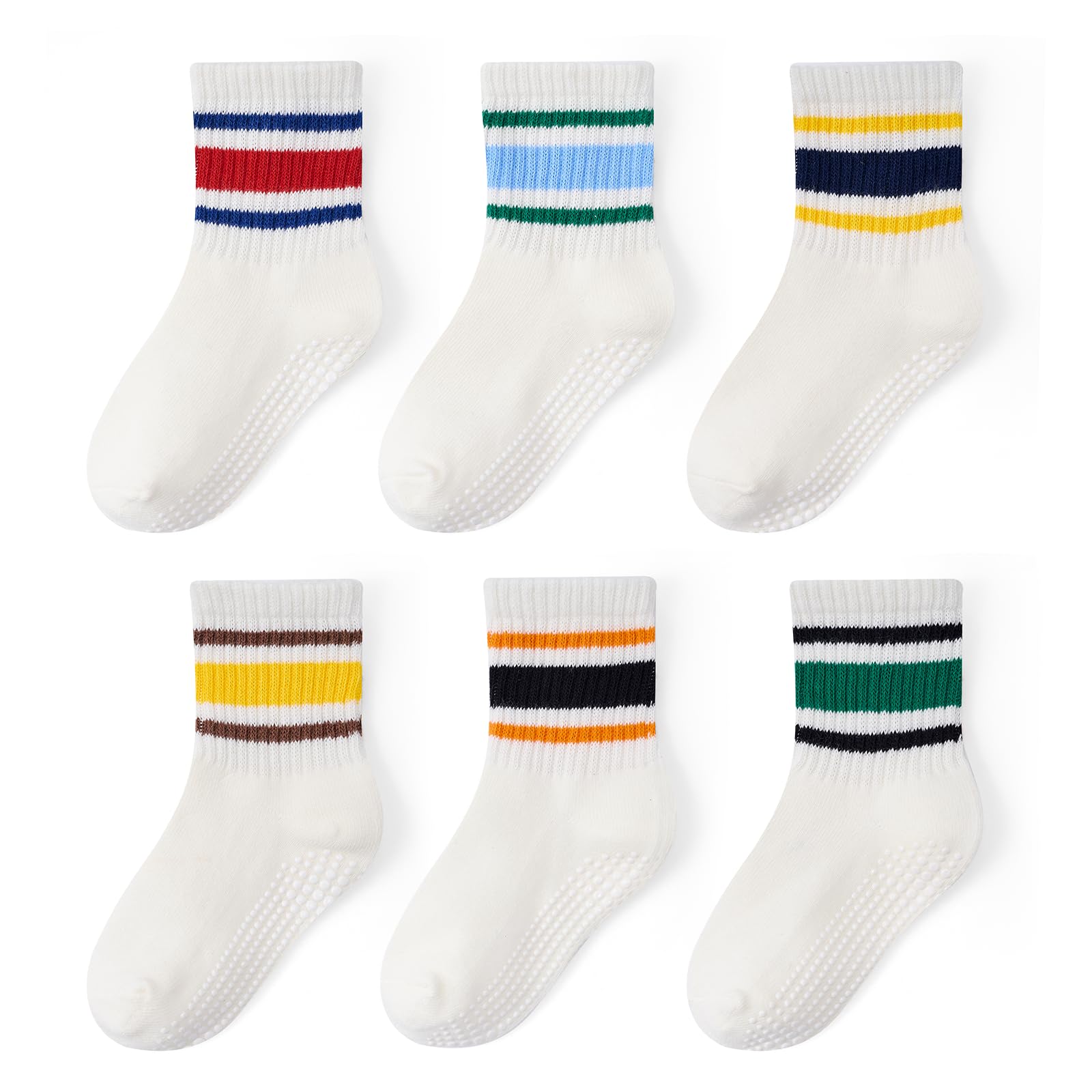 Non-Slip Cotton Toddler Grip Crew Socks with Stripe Heart Animal