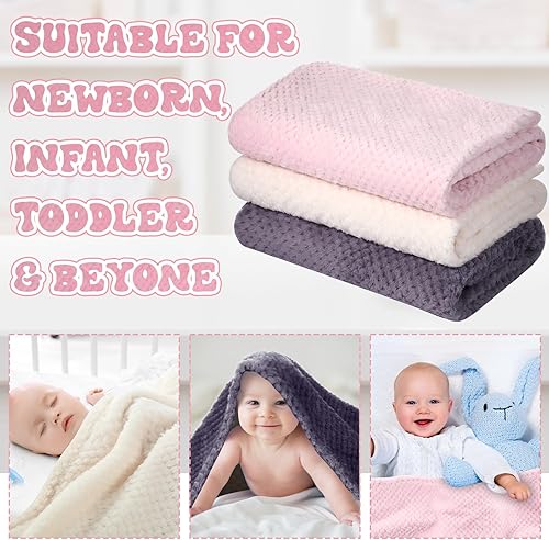 Miniatura 5 de Newwiee 3 mantas de bebé suaves y mullidas, manta neutra para niños pequeños, manta cálida para cuna, acogedora manta de recepción para niños