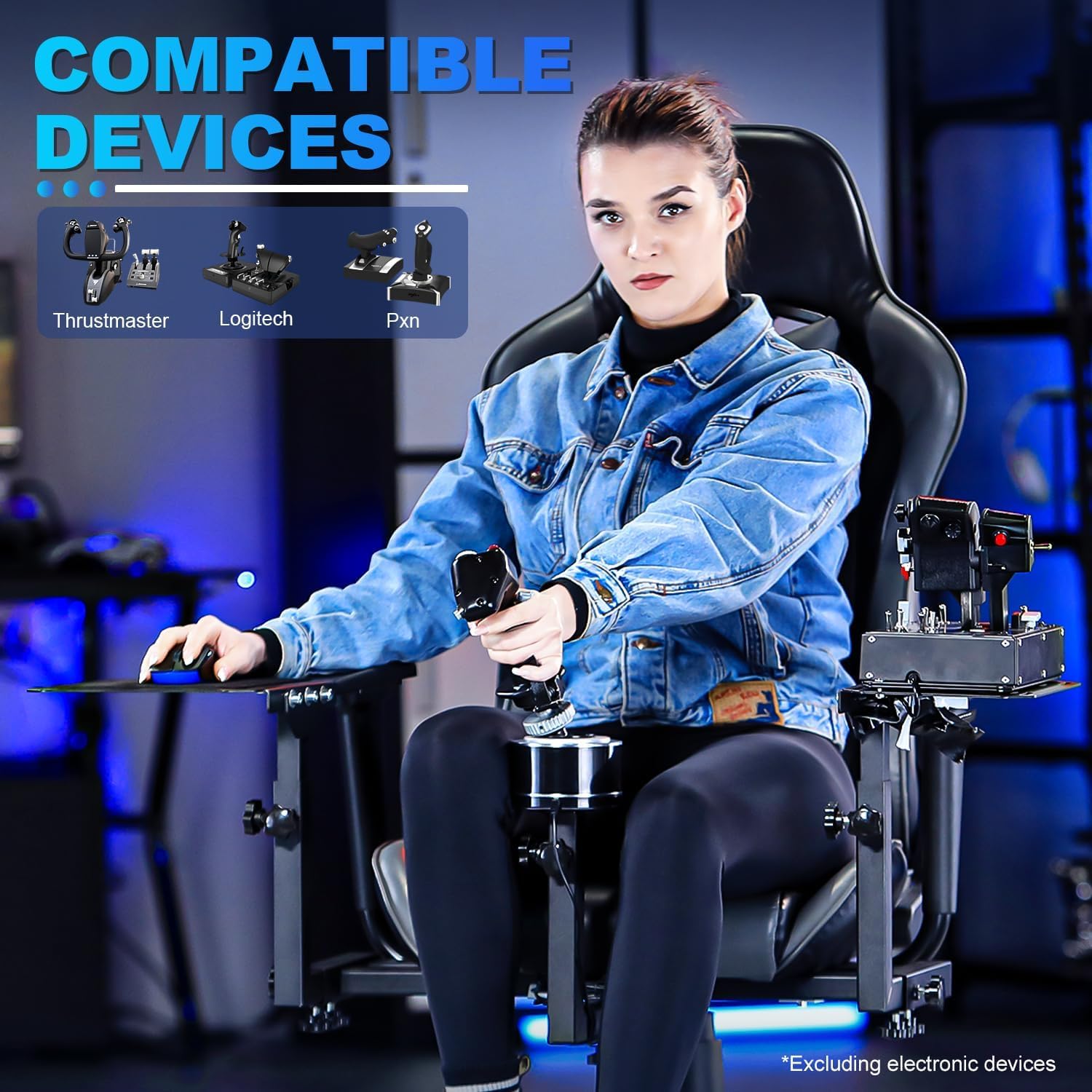 Marada Flight Joystick Hotas Mount with Chair Adjustable Compatible with Thrustmaster/Logitech A10C Hotas Warthog, X56 X52 More Stable Flight Simulator Cockpit with Seat, Not Include Gaming Devices