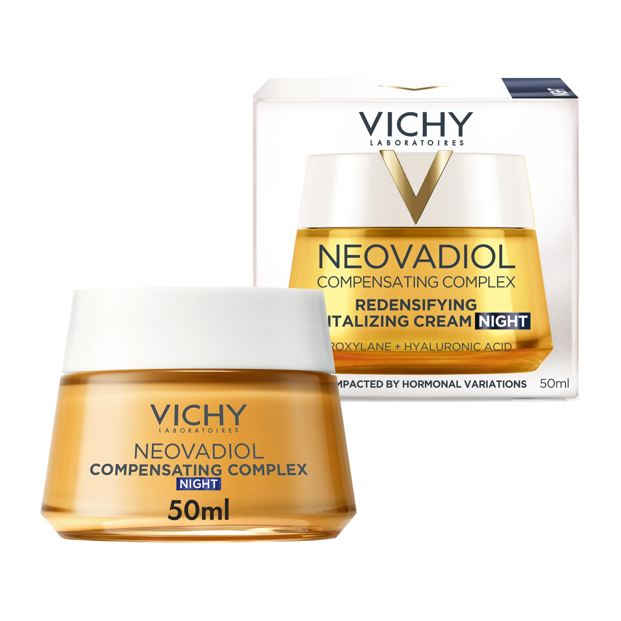 Vichy Crema de Noche para la Menopausia, Redensificante y Revitalizante, Enriquecida con Agua Volcánica de Vichy y Proxylane, Para Todo Tipo de Piel, Neovadiol, 50 ml