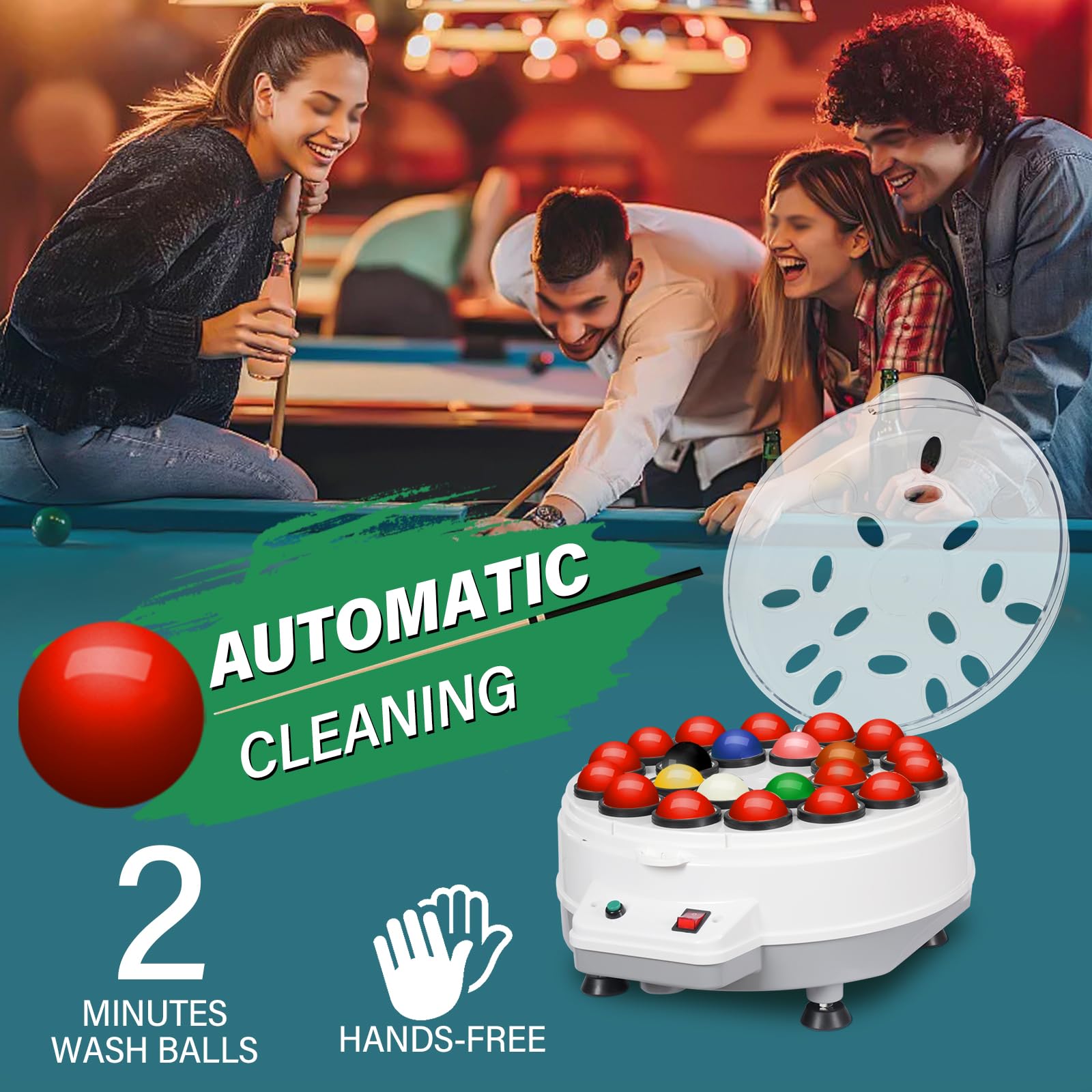 Billiard Ball Cleaning Machine, Electric Automatic Snooker Ball Cleaner for 52.5mm 22 Balls Washing and Polishing(Snooker Ball Cleaning Only)
