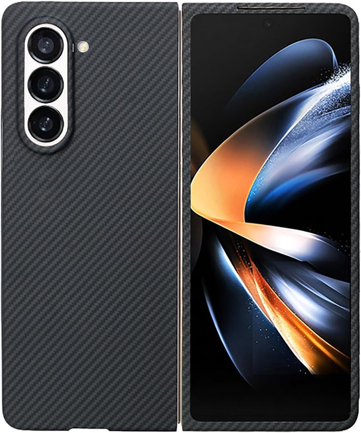 Sisyphy Aramid Fiber Case for Galaxy Z Fold 5 5G with Carbon Fiber Texture (Black 600D), Super Slim Protective Cover Skin, Soft Touch Sturdy Durable Snap-on Back Cover