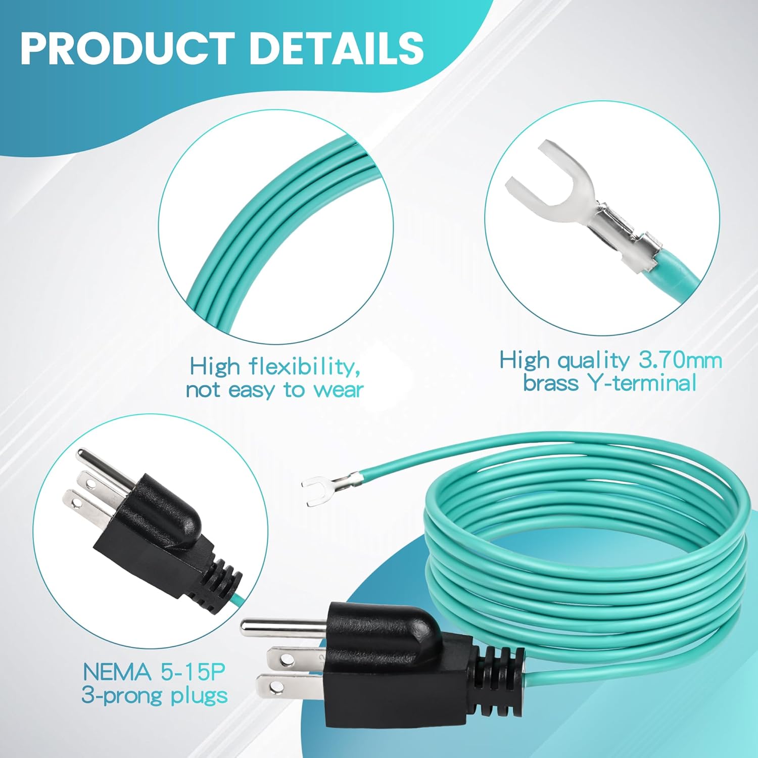 Zookpr Shielded Ethernet Patch Panel Bond & Ground Extension Cord Neutral Ground Bonding Plug Cable NEMA 5-15P 3 Prong Plug (6.6FT)
