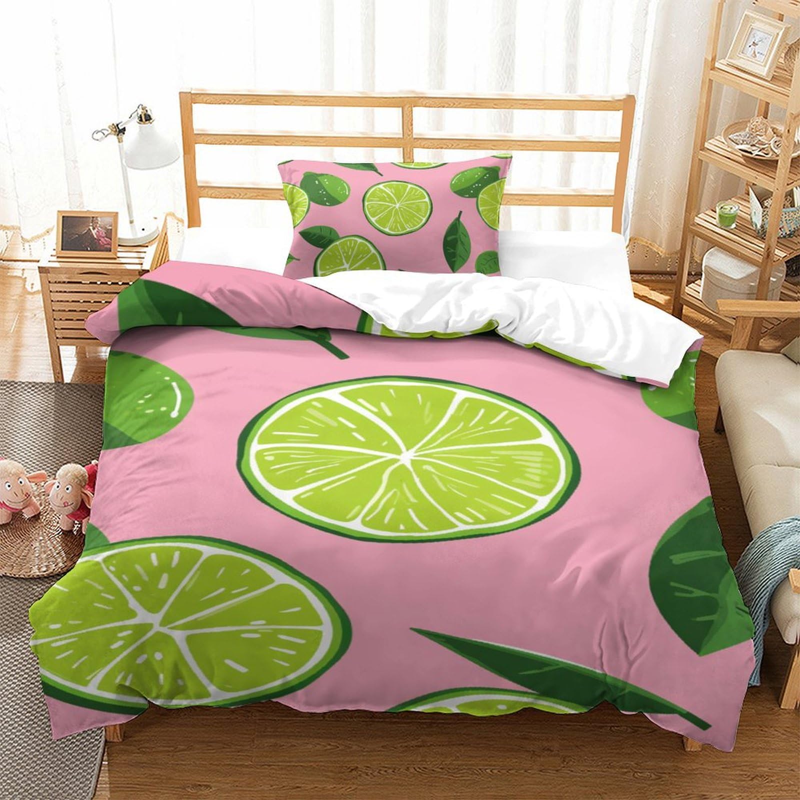 Housse de couette le citron 135x200 avec sa taie d'oreiller en microfibre pour lit single