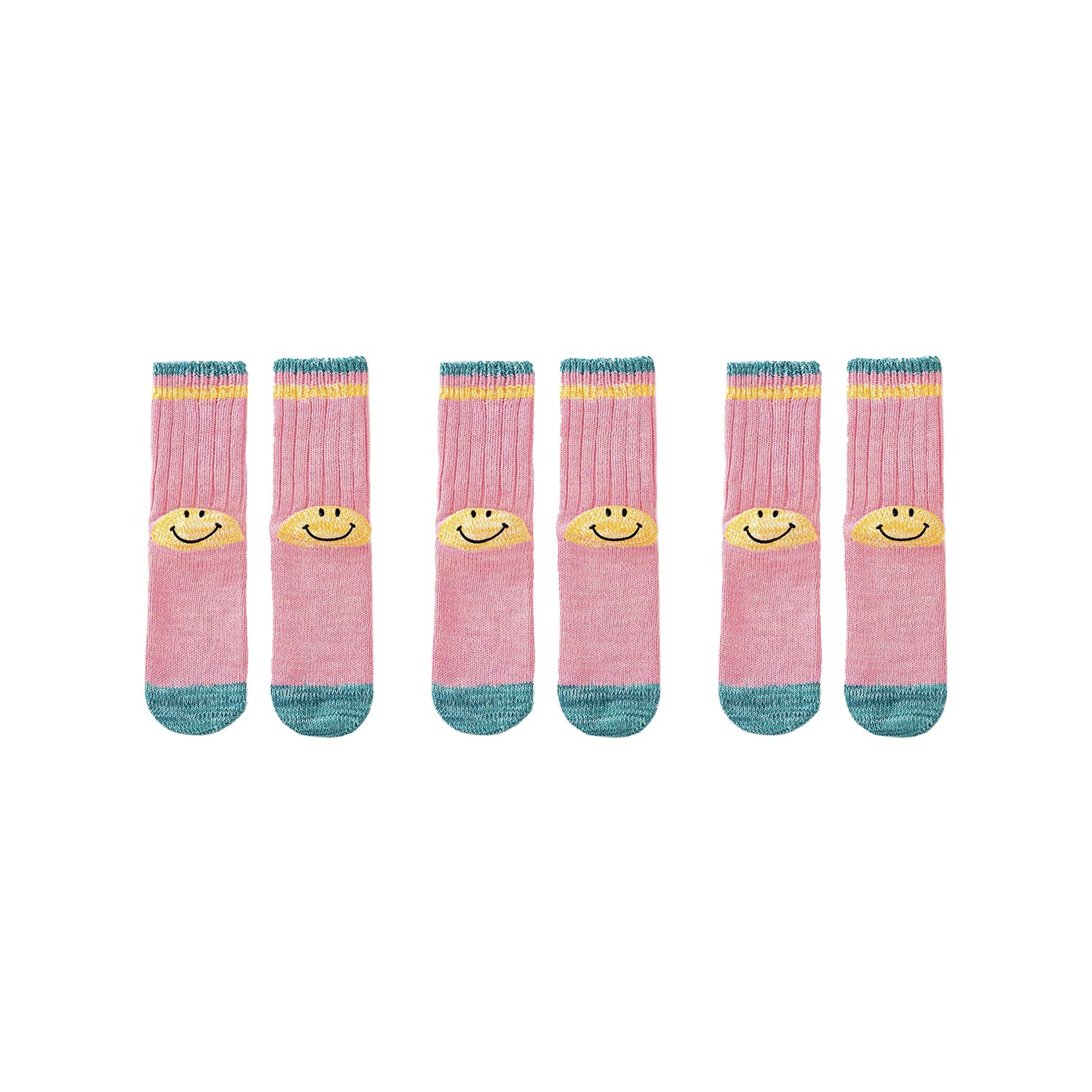 Ralxion Women's Pink Stripe 3 Pairs Smiley Face Socks, Cute Aesthetic Preppy Vintage Smiling Face Socks, One Size