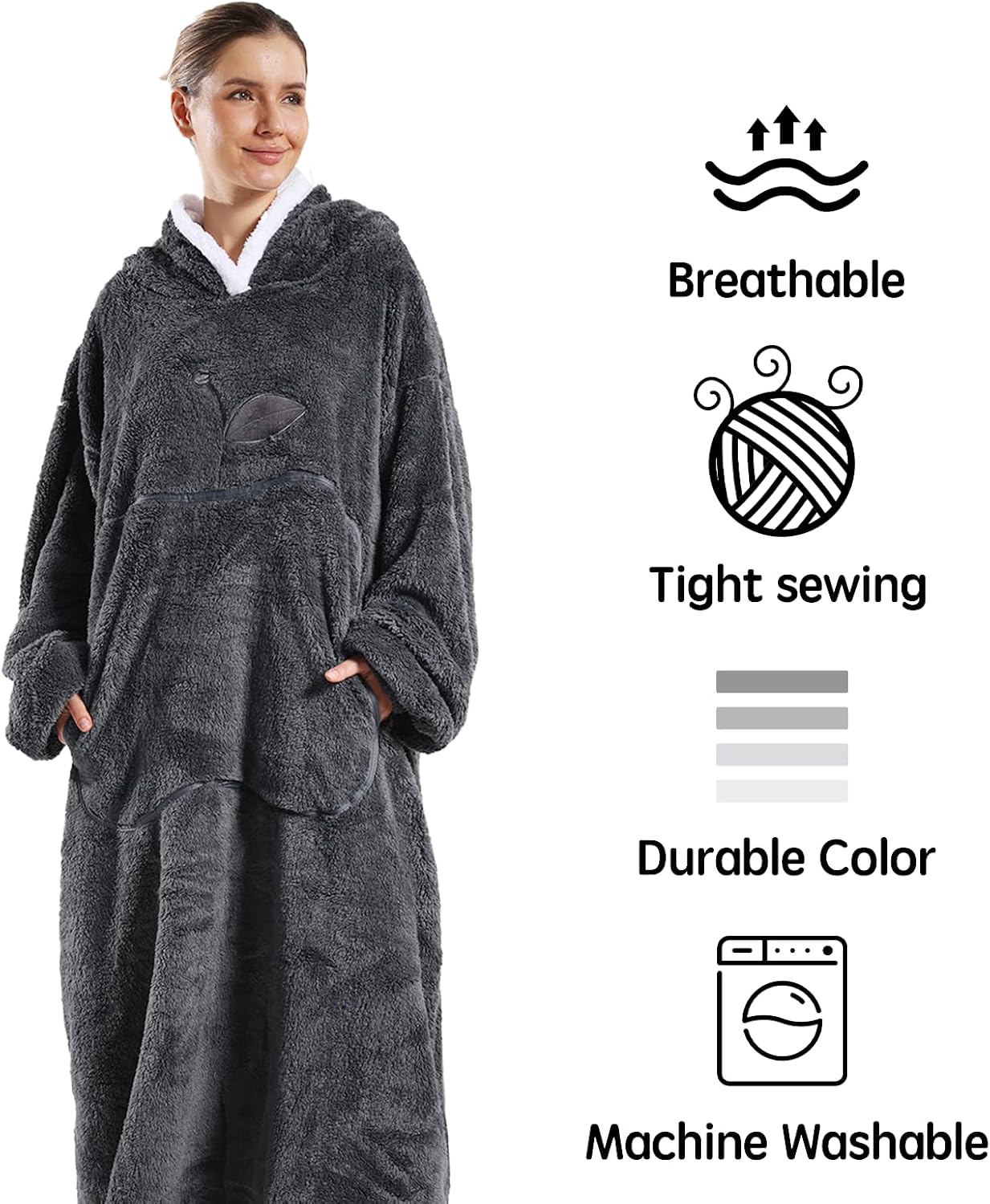 Wearable Blanket Hoodie for Adults - Oversized Soft Warm Blanket Sweatshirt, Gifts for Women & Men image 4