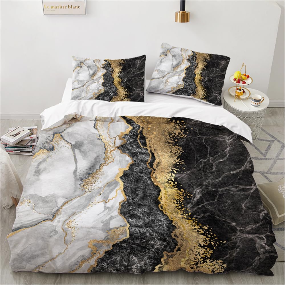 Colcha Cama 150 Negro Blanca Oro Colchas Cama 150 Modernas Microfibra Antialérgico Funda Nordica Cama 150 Antiarrugas,1 con Cremallera Fundas Nordicas Cama 150+2 Funda Almohada 50x75cm