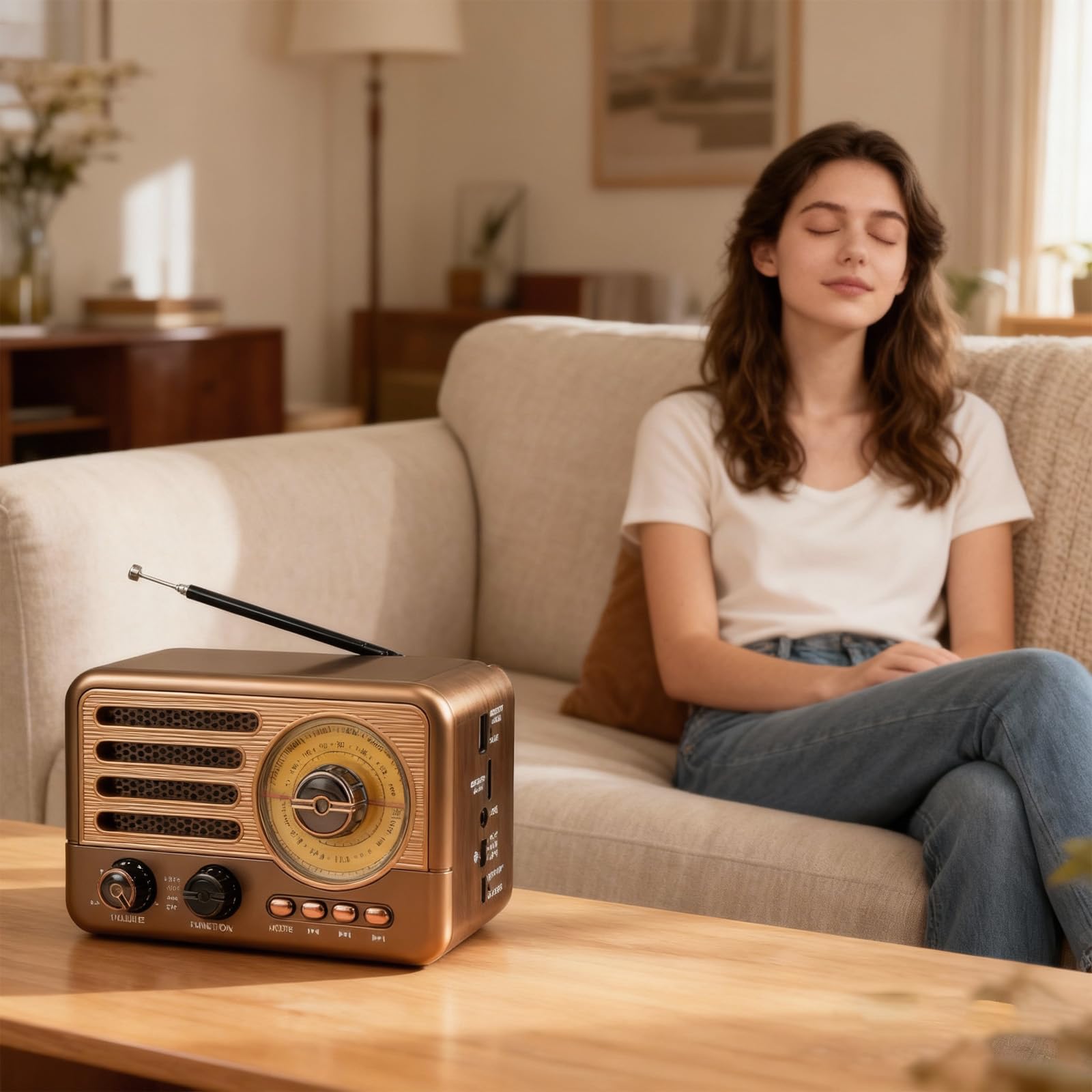 Radio Retrò Bluetooth 5.3 AM/FM/SW Baule, Radio da Cucina Piccola con USB/TF/AUX, Antenna Telescopica