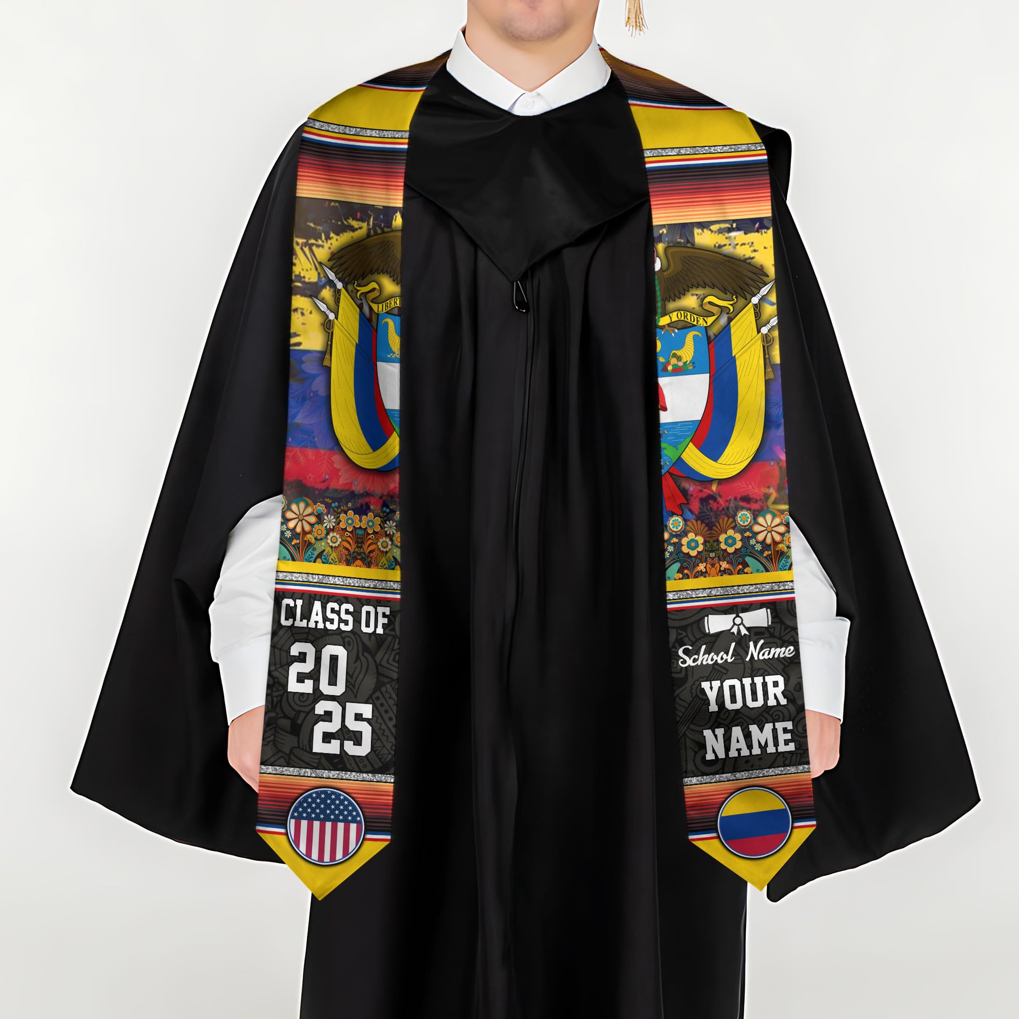 MonkeyVan Custom Colombian Graduation Sash 2025, Personalized Colombian American Stole, Colombia Flag Graduation Stole S68