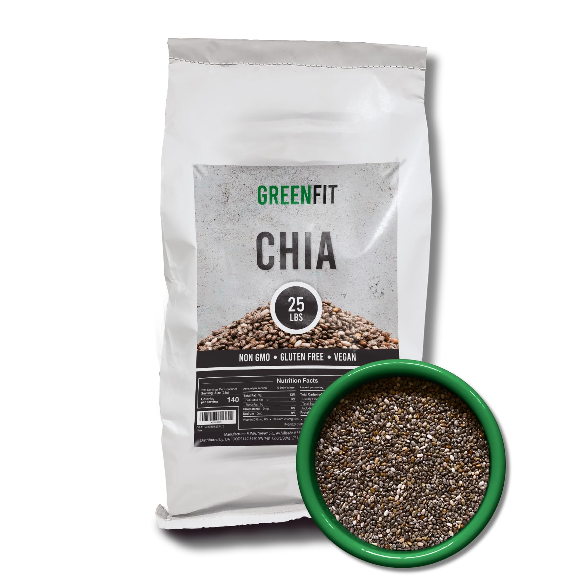 Greenfit Premium Bulk Chia Seeds (25Lbs Bag) | A+ Grade Chia | Nutrient-Packed Superfood | Non-GMO | Gluten-Free Chia Seeds Bulk | Vegan