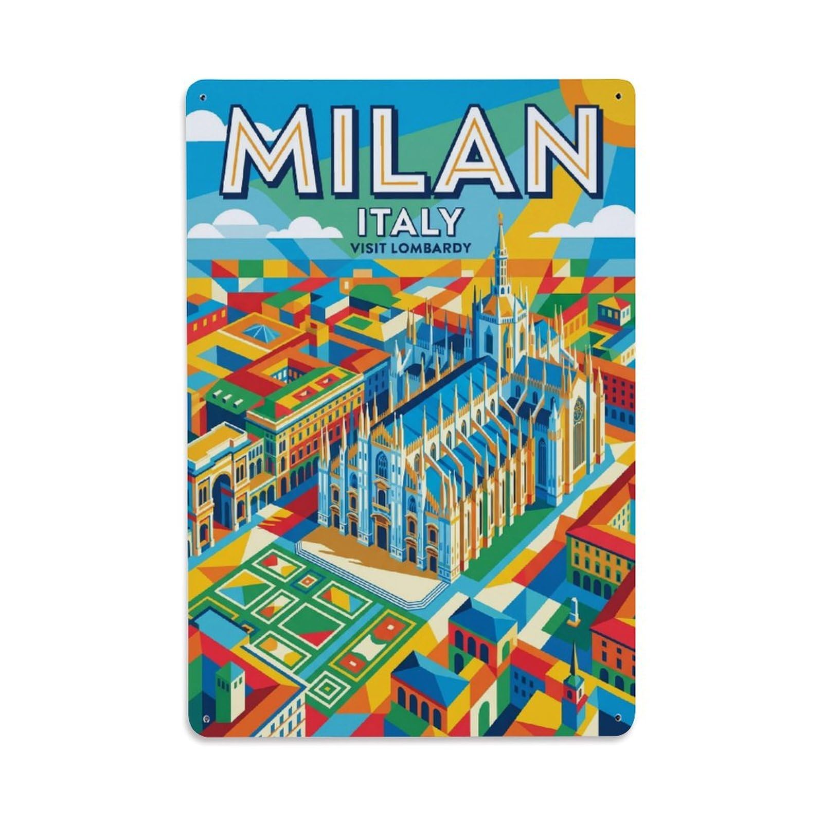 Olhnbad Style Centrale Milan Italy Cartography City Travel Metal Tin Sign