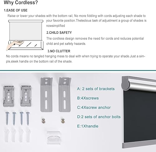 Miniatura 8 de Changshade - Cortina enrollable sin cordón y opaca, oscurecimiento de la habitación, persiana enrollada, para bloqueo de la luz, protección solar,