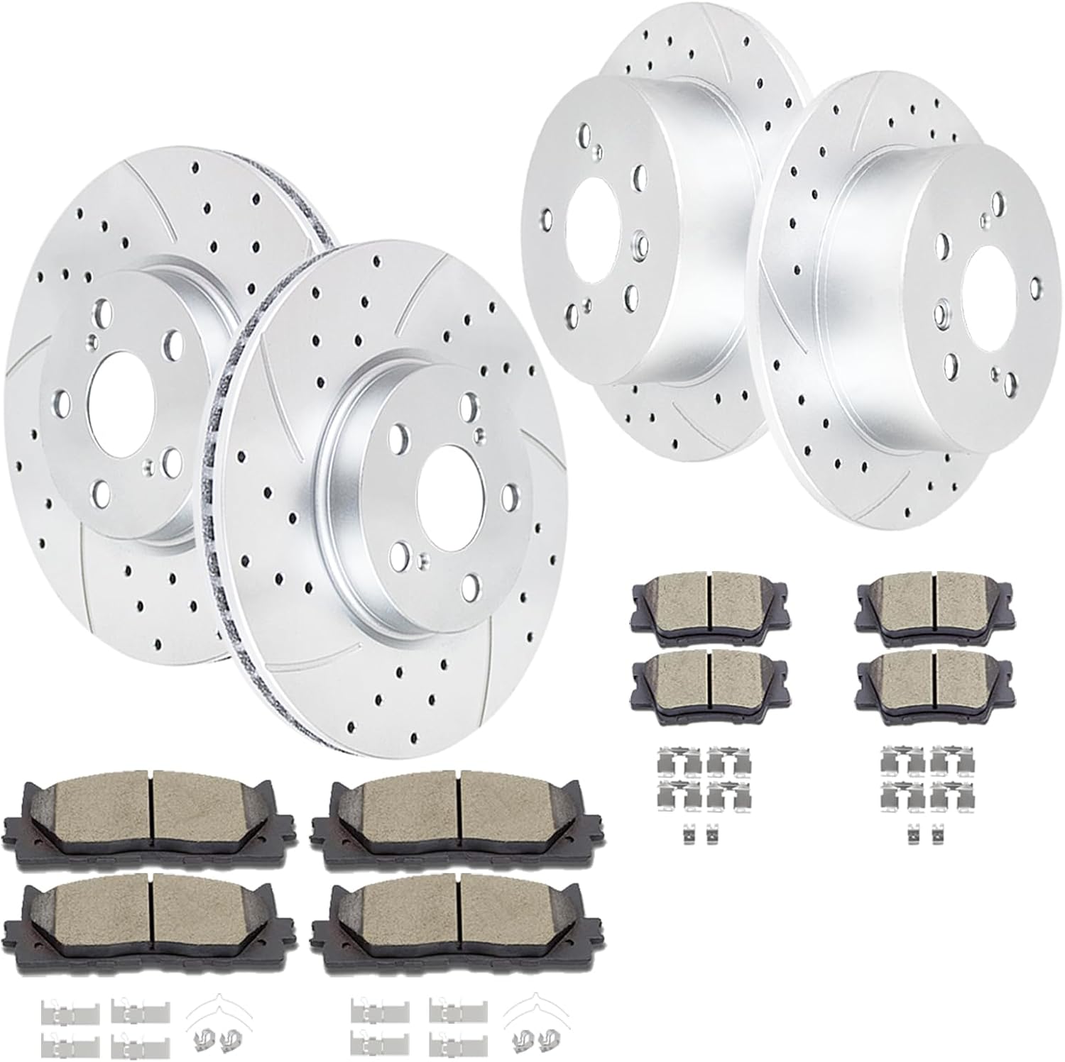 Acinoparts Drilled & Slotted Brake Rotors + Ceramic Pads Kit for Toyota Camry 2012-2017, Avalon/Lexus ES350/ES300h 2013-2018