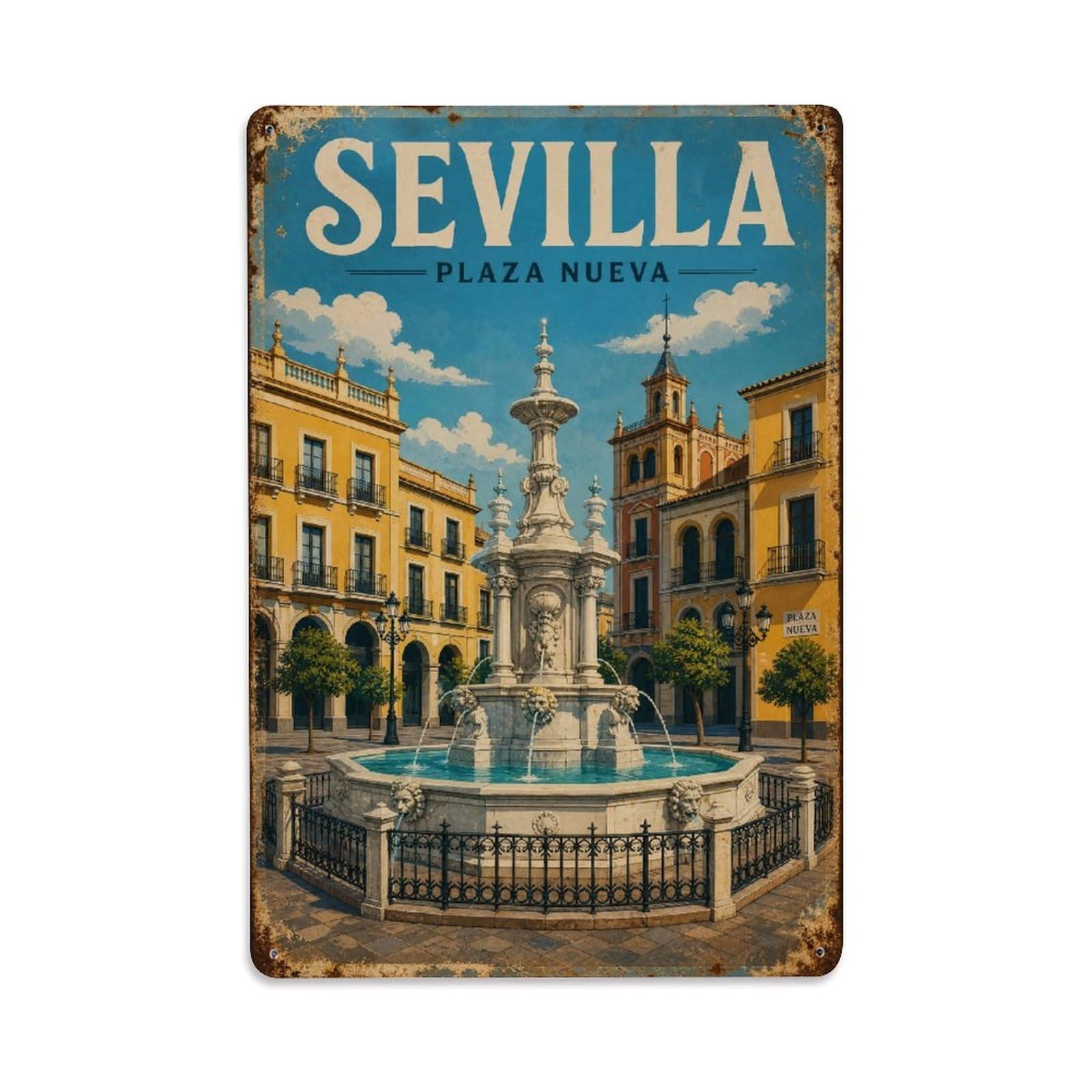 Metal Tin Sign Spain Seville Vintage Travel