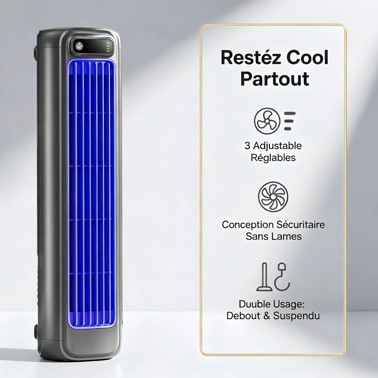 Bricoro Cooling Ace Original Rafraichisseur d’air Portable, Ventilateur de Climatiseur Portable Silencieux Mural Réglable à 3 Vitesses pour Cuisine, Chambre & Bureau (1PCS-Blanc)