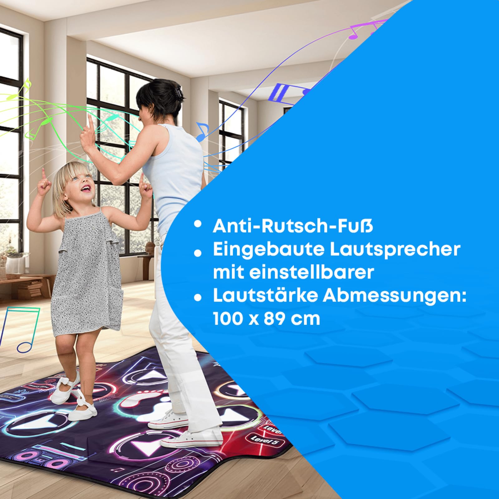 NK Tanzmatte Kinder +5 Jahre und Erwachsene mit Bluetooth 5.0 - Spielzeug musikmatte 7 Spielmodi, Geburtstags, rutschfeste Basis und Lautsprecher Einstellbarer Lautstärke (100x89cm)