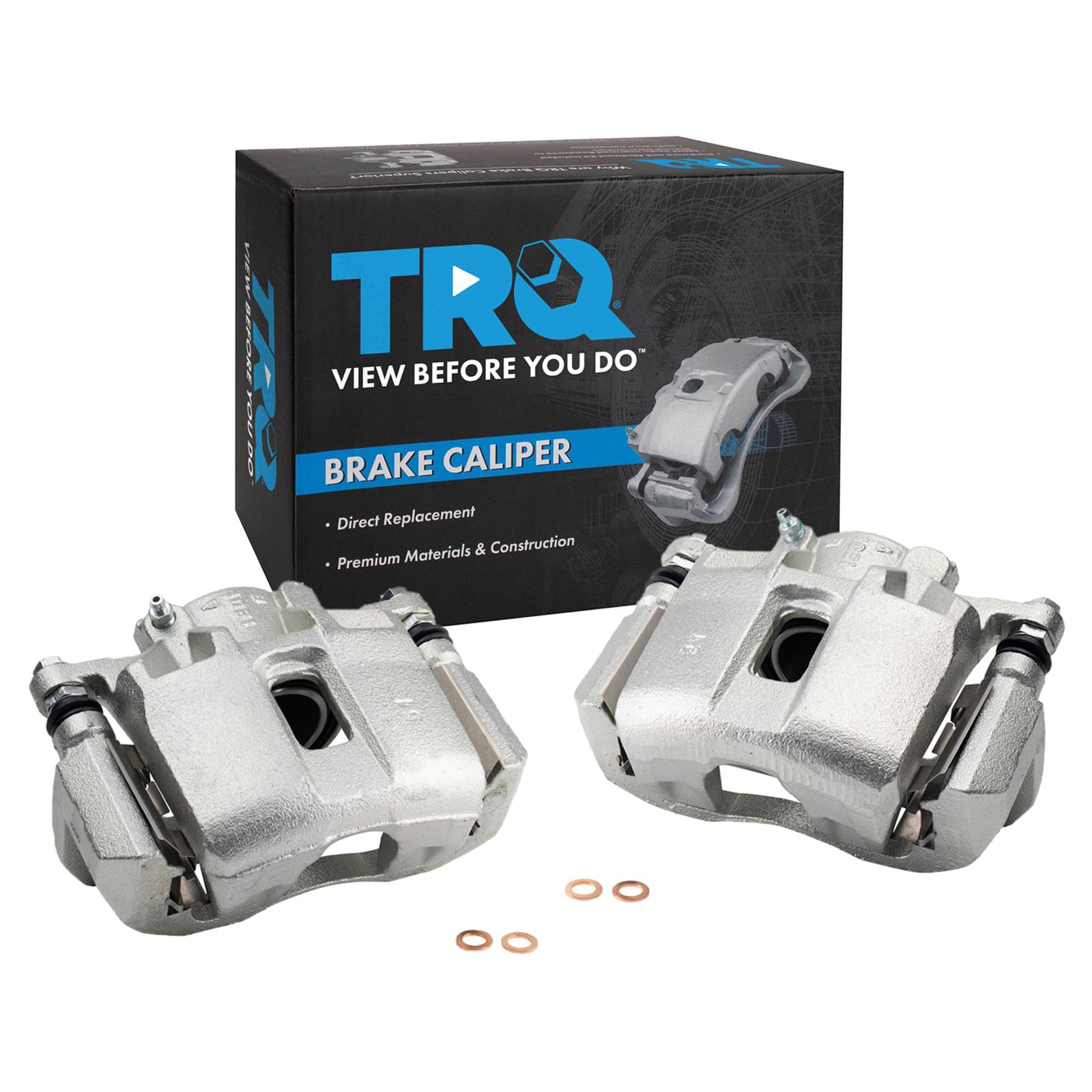 TRQ Front Brake Caliper Set Zinc Coated Brackets Hardware