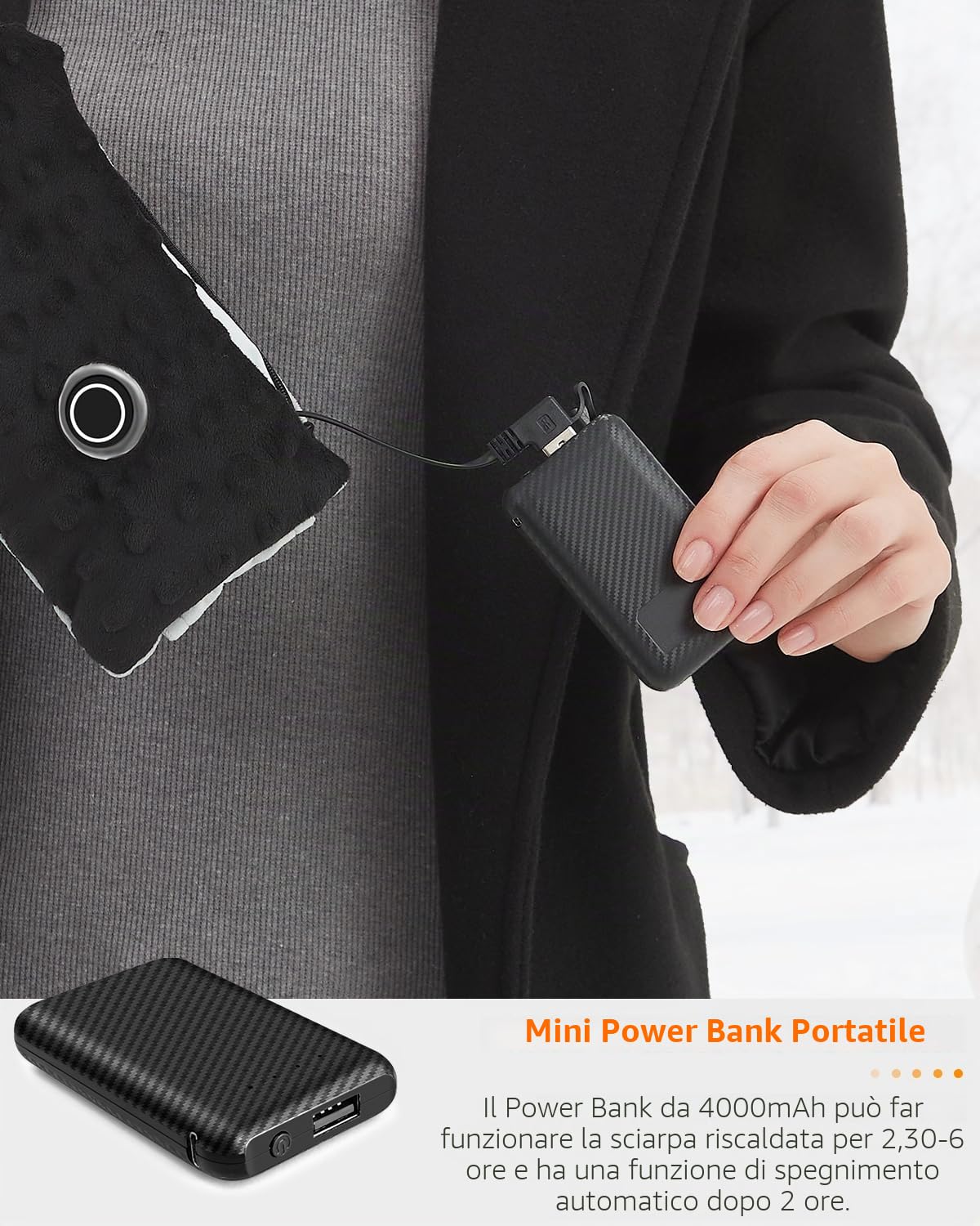 FERNIDA Sciarpa riscaldata, scaldacollo per uomo e donna, con batteria leggera, antivento, USB, elettrica, per neve, sci, escursionismo, pesca, ciclismo, Nero , Taglia unica