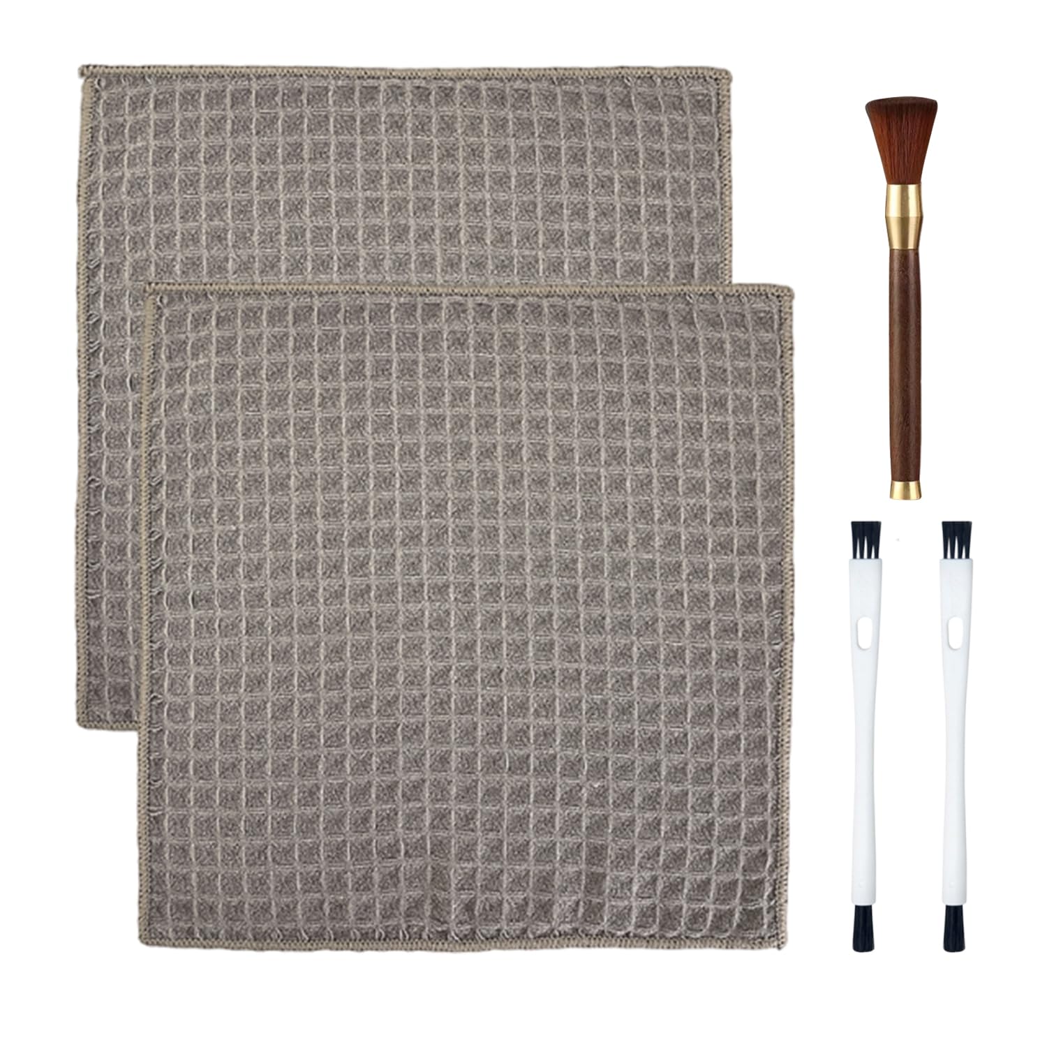 2 Cleaning Towels, 1 Wooden Handle Cleaning Brush and 2 Double-Ended Brushes, Absorbent Towels, Household Cleaning Tools, Coffee Machine Cleaning Supplies