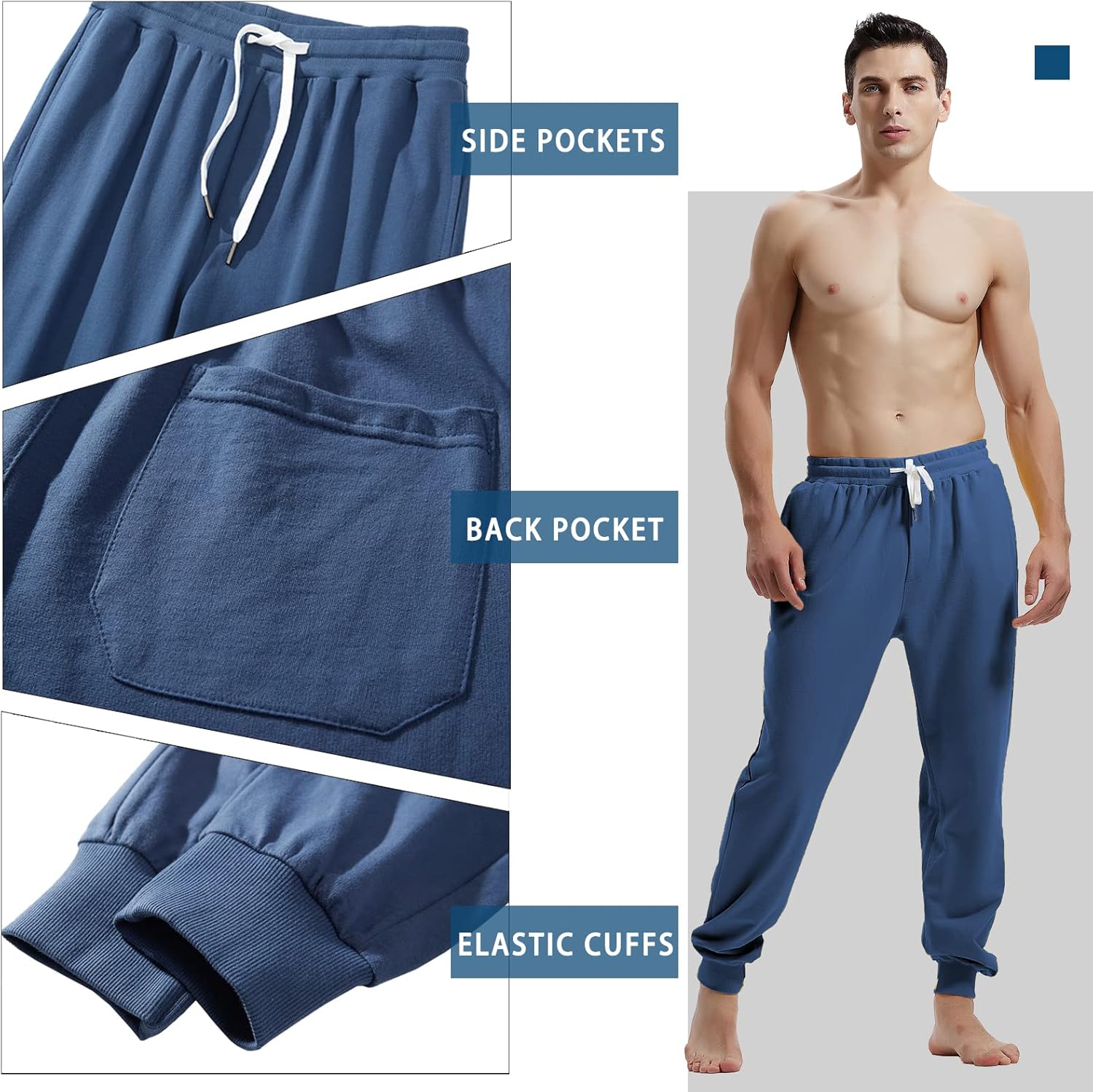 AMY COULEE Men's Casual Joggers Cotton Sweatpants Workout Athletic Pants with Pockets Drawstring Gym Running Pants - Image 3