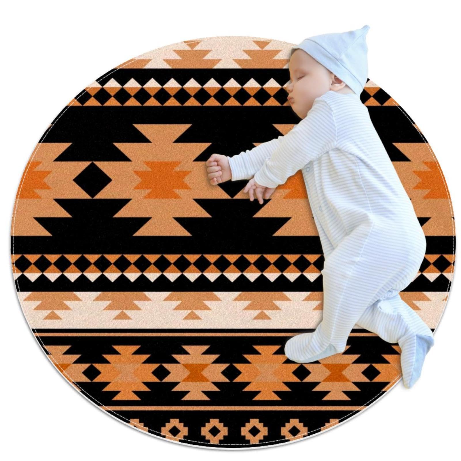 Tapis de salle de bain ethnique rond pour chambre d'enfant et canapé