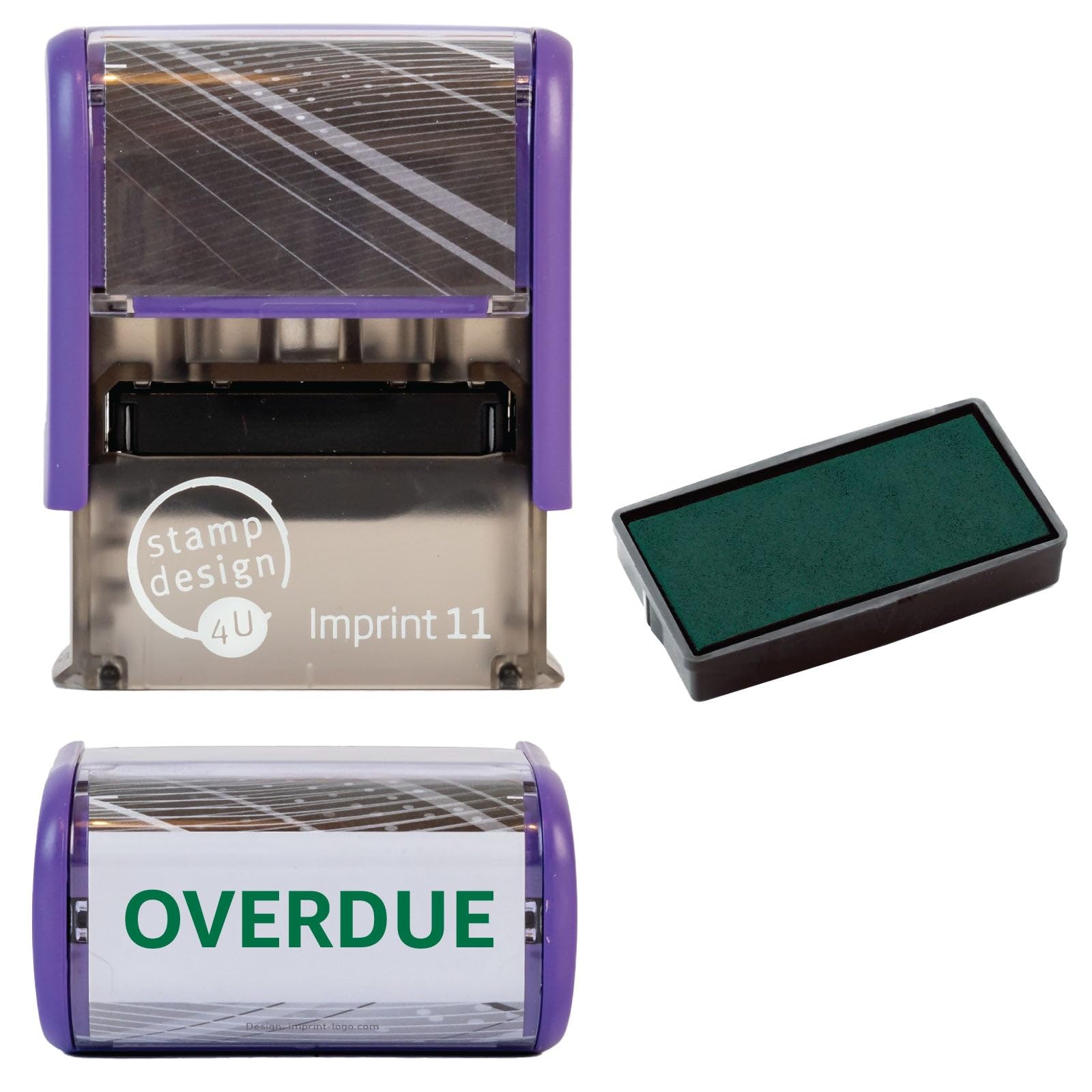 Overdue Self Inking Rubber Stamp for Stamping Your Overdue Documents - Green Overdue Stamp with 1 Extra Inkpad