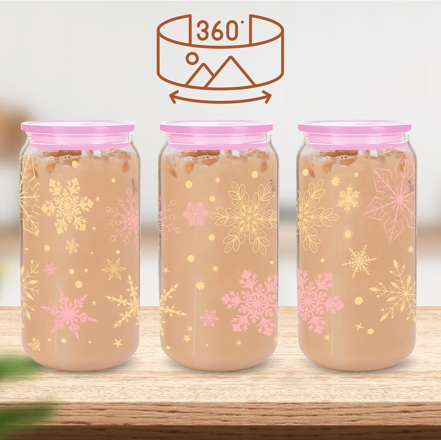 Kihraw Snowflake Glasses Cups Winter Stemless Drinking Glasses Snowflake Glass Holiday Tumbler Cups Gifts for Winter Xmas Coffee Tea Party Supplies Iced Coffee Cup with 2 Straw Cleaning Brush - Image 4