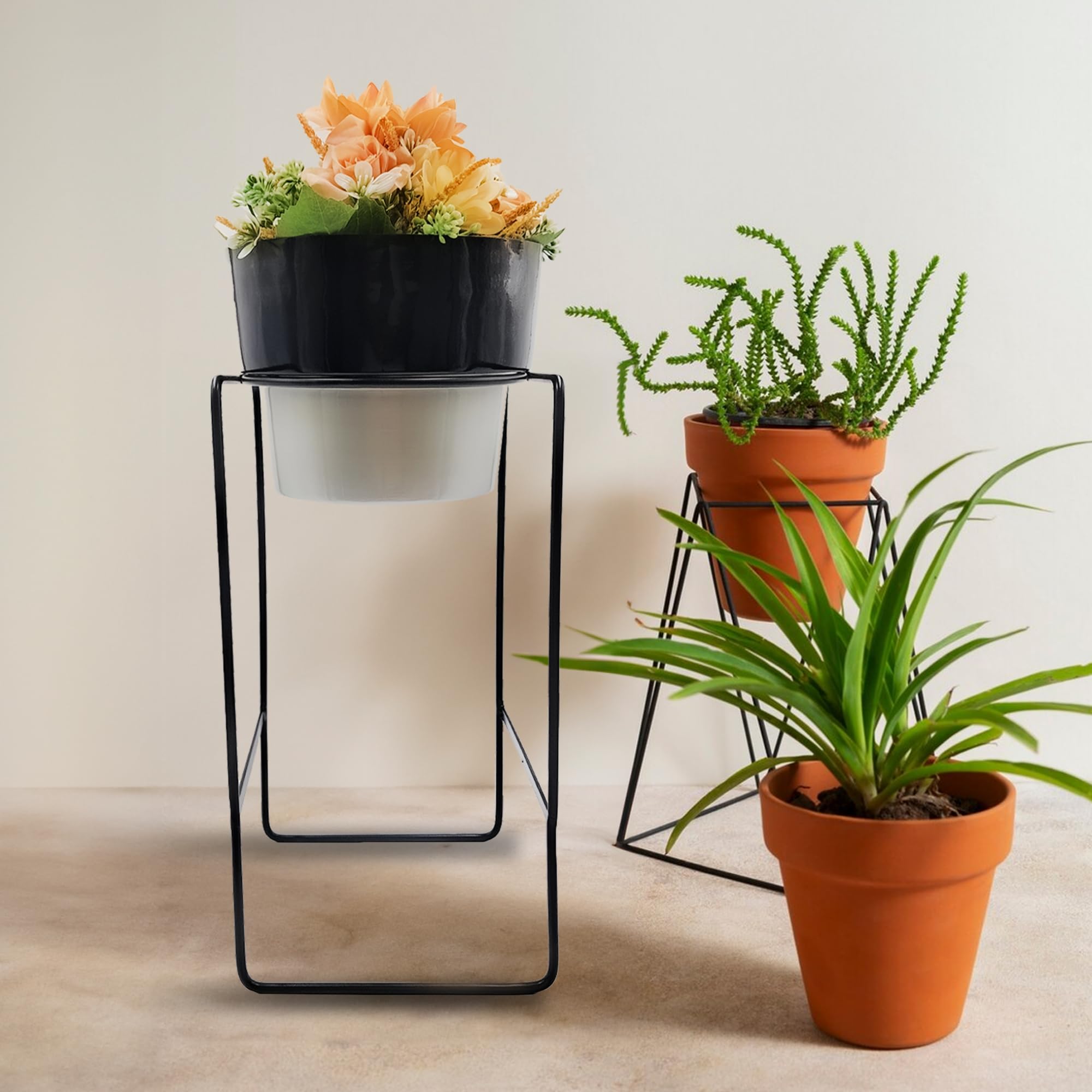 Kraft Seeds by 10CLUB Dual Tone Modern Metal Plant Stand with Planter - Grey Black | 8.5" Dia, 18" ht | Rust-Proof Powdercoating | Indoor & Balcony (B0D5HVQCBT) Amazon Price History, Amazon Price Tracker