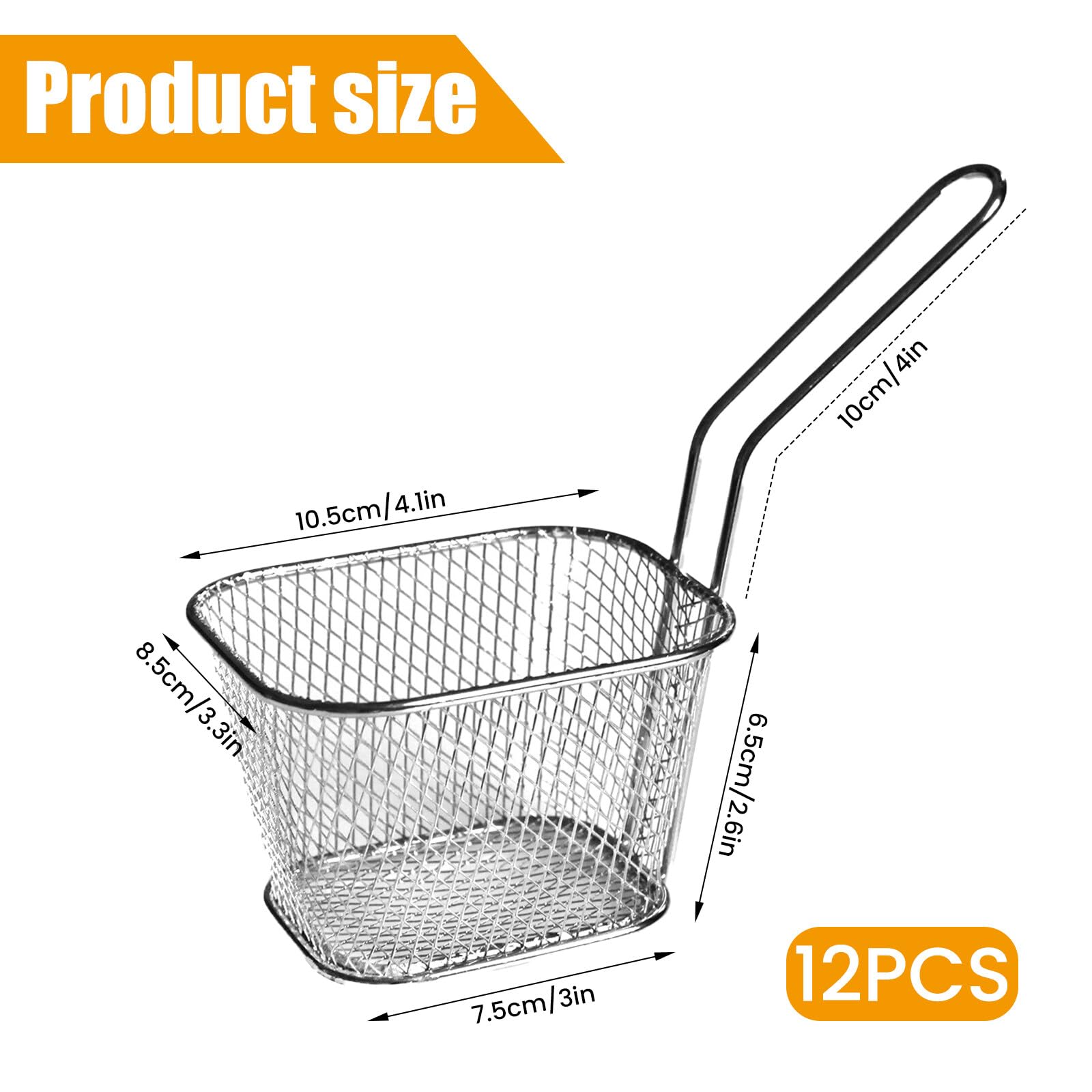 HEMOTON Lot De 3 Mini Paniers Grillagés Pour Frites Et Snacks - Porte-Cornets Métal Carré Argenté