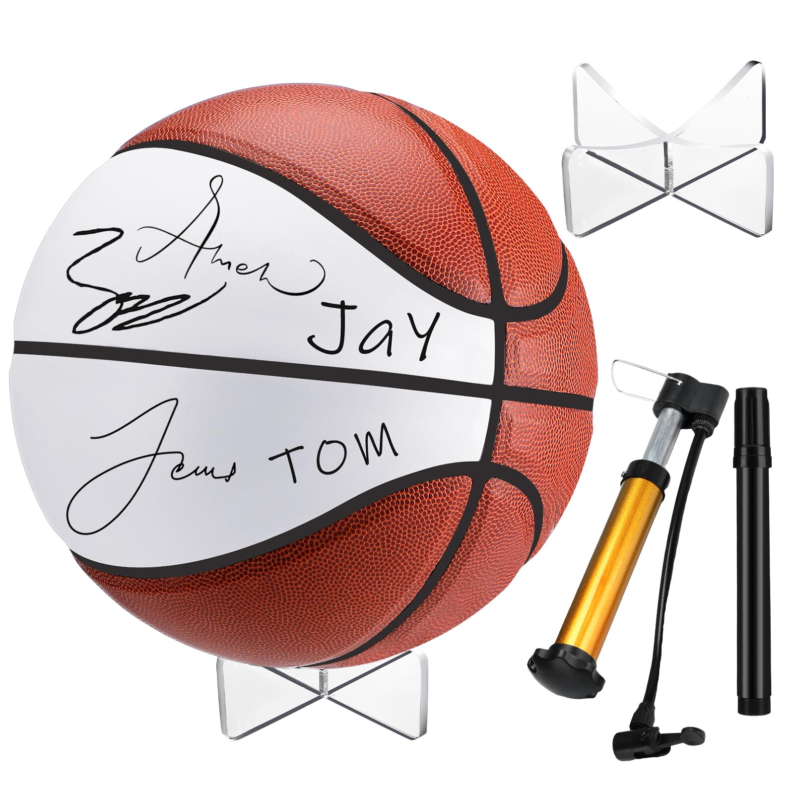 Liliful Autograph Basketball with Acrylic Ball Stand, Signature Pen and Pump Blank Signature Official Ball 4 Panel Basketball for Coach Gifts Birthday Gifts(Vivid Style)