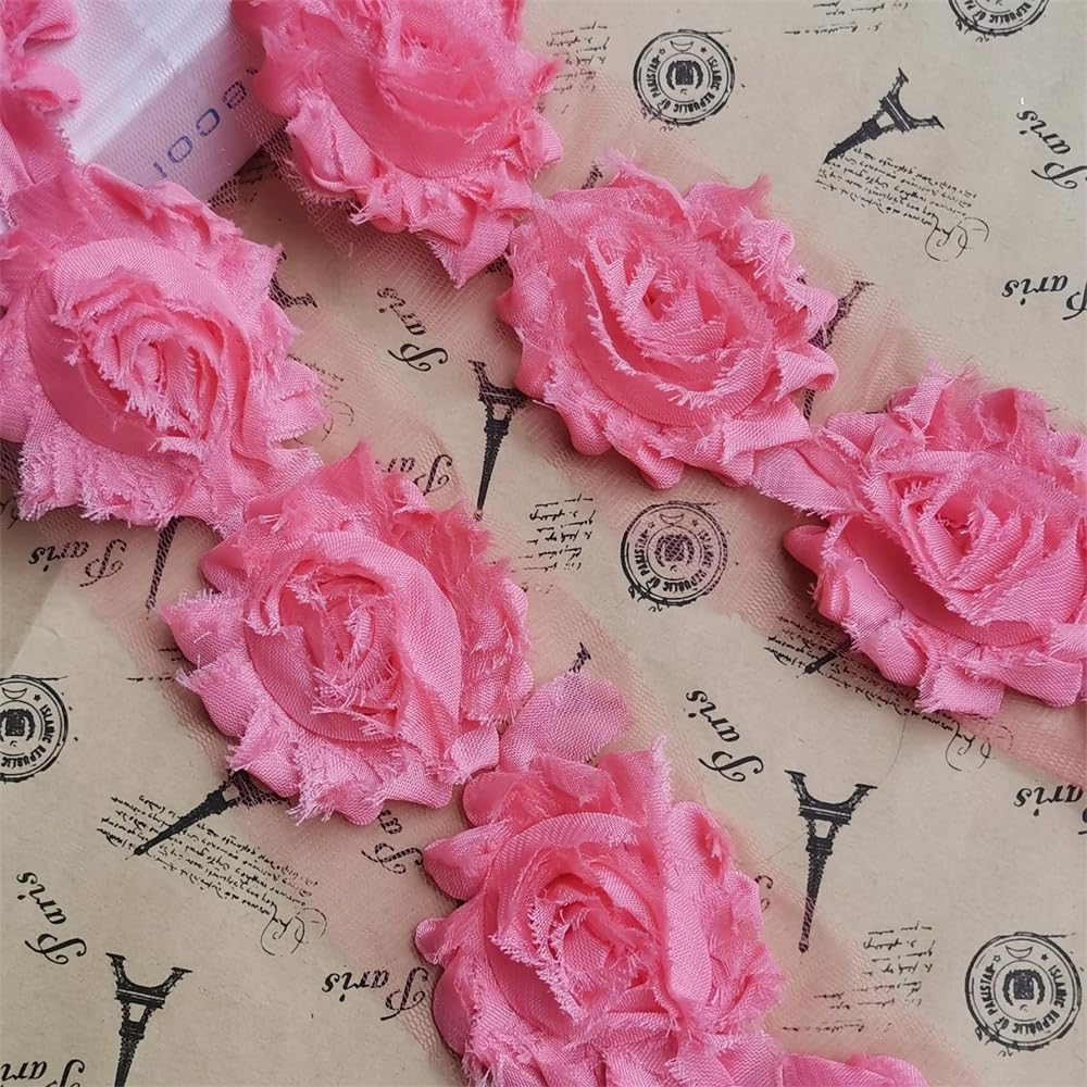 QIUDA 3 Yards 3D Chiffon Rose Floral Lace Trim Ribbon, Watermelon Red, 6cm Wide, Vintage Style, Loose Edging Fabric DIY Sewing Craft for Wedding Dress, Clothes, Hat Accessories image 3