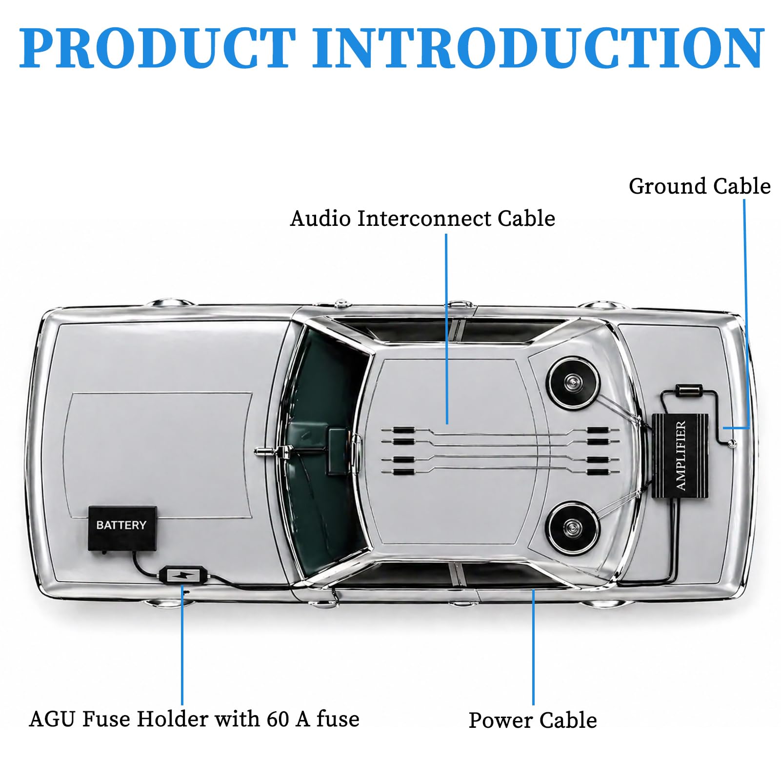 Kit Completo de Cables para Amplificadores de Coche 10GA, Incluye Portafusibles y Cableado de Audio de Alta para Subwoofer, Instalación Segura y Eficiente con Núcleo de Aluminio y Cobre