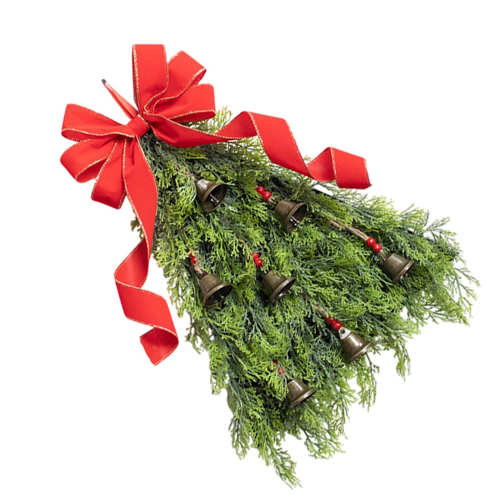 Kalttoy Festival Hanging Wreath with Bowknot and Bells Christmas Tree Decoration Garlands Front Door Hanger Ornament Seasonal Decoration