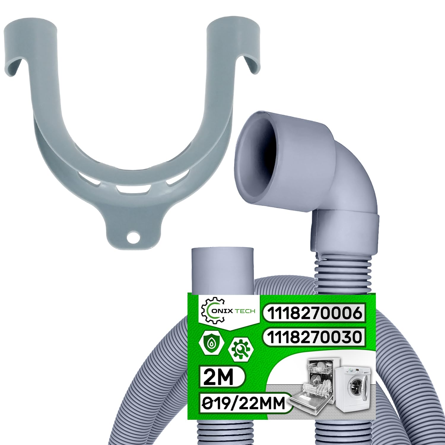 Desague Manguera Lavadora y Lavavajillas Universal 2 m Ø19/22 mm Código Original 1118270006 1118270030 8996461308406 C00318230 para AEG para Indesit para Whirlpool - Garantía de 5 Años - ONIX TECH