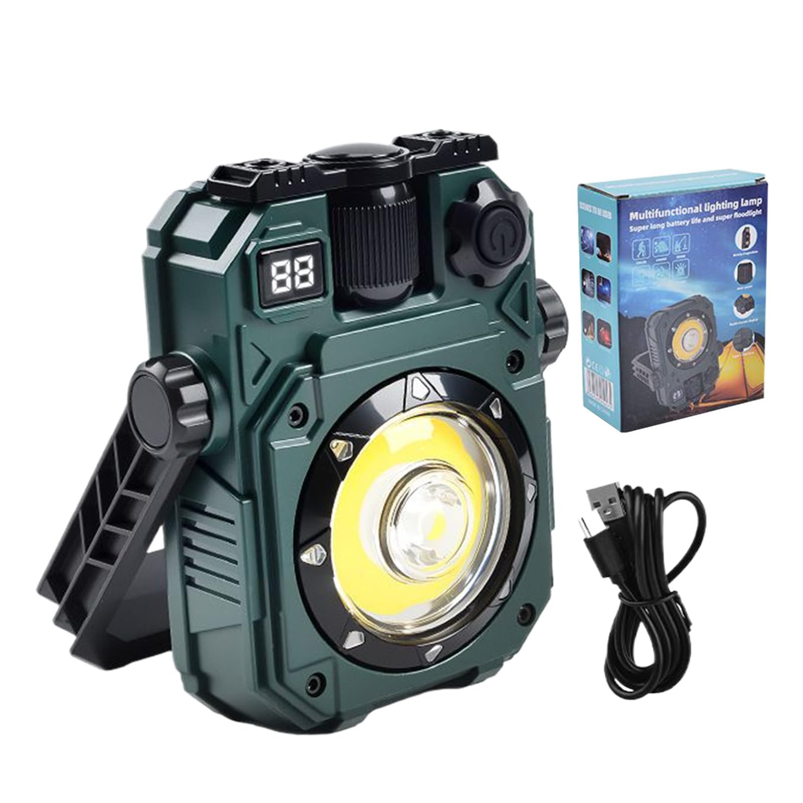Générique Lampe Magnétique de Travail - Torche À LED Portable Solaire Pour Travail,Torche Puissante 5 Modes Portable Solaire pour Camping Réparation Voiture Atelier Chantier Maison