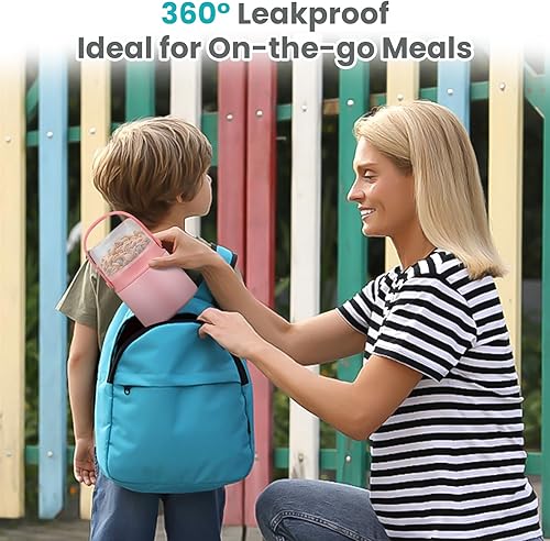 Miniatura 6 de Tarro de comida aislado 2 en 1 con un recipiente para aperitivos, termo de sopa para niños de 15 onzas para comida caliente con asa y cuchara