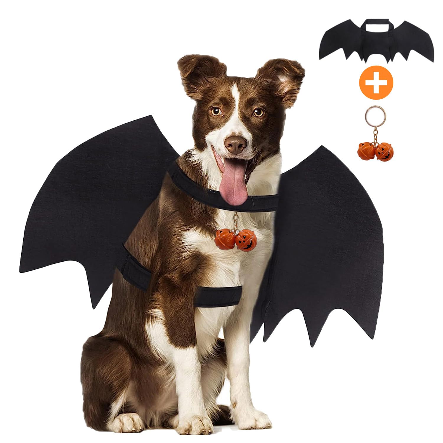 Alas de Murciélagos para Perro, Disfraz de Halloween para Perro, Disfraz Perro Halloween, Alas de Murciélago para Mascotas con 2 Campana de Calabaza, Alas Murcielago Disfraces para Perro Grande