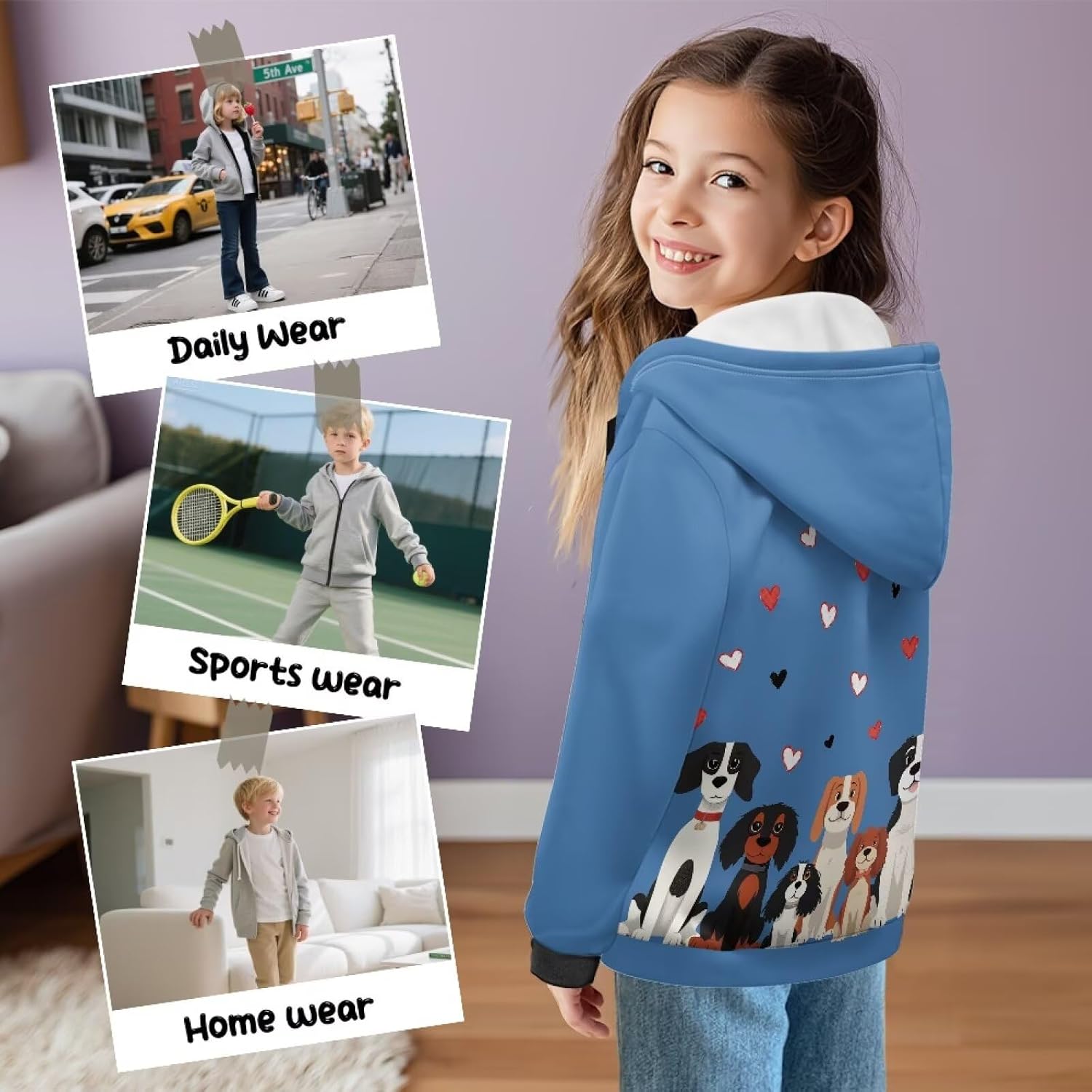 Zip Up Hoodie for Boys Hoodies Kids Sweatshirts Long Sleeve Hooded Girls Fleece Jacket with Pockets Winter Clothing