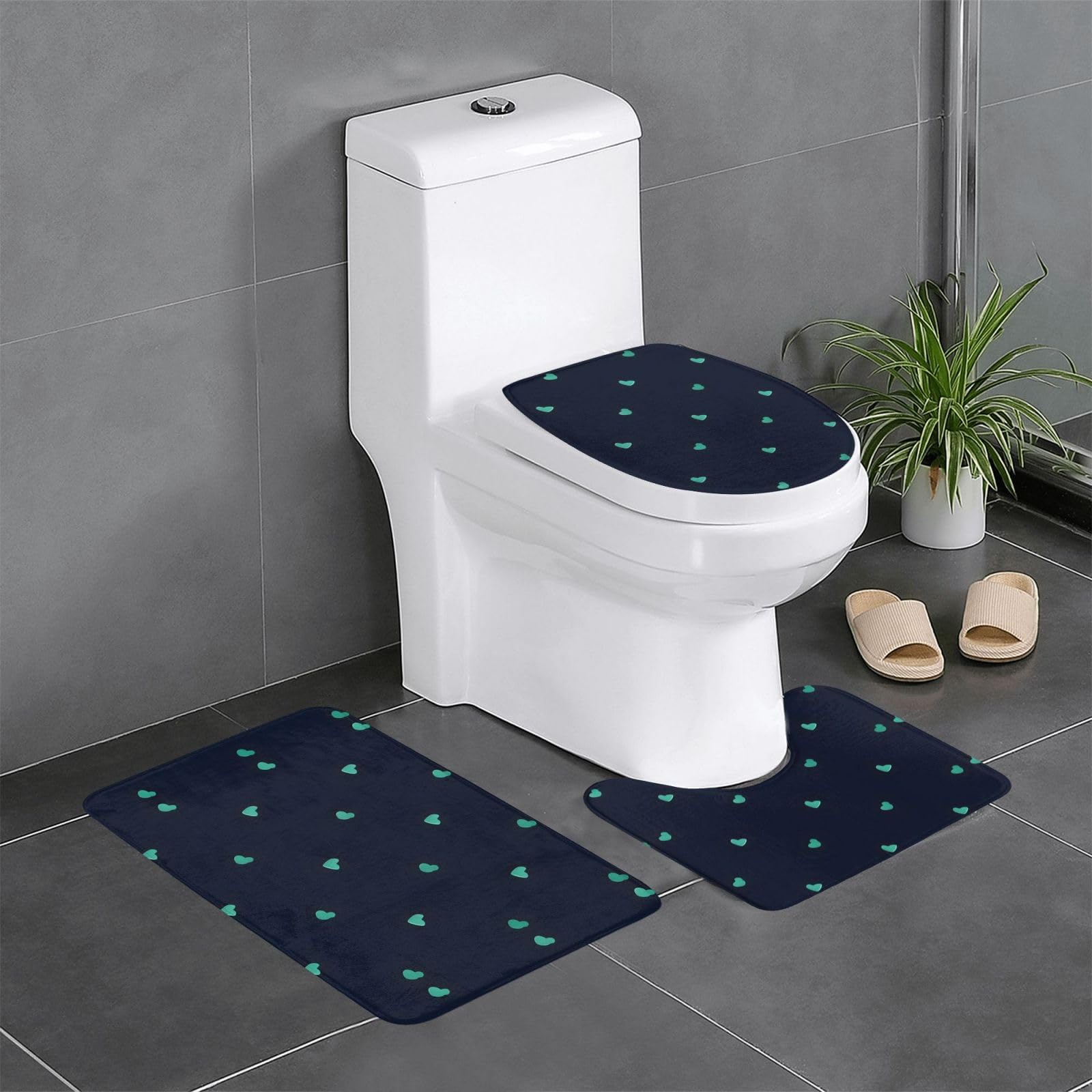Lot de 3 tapis de salle de bain bleu absorbants et antidérapants pour douche et WC