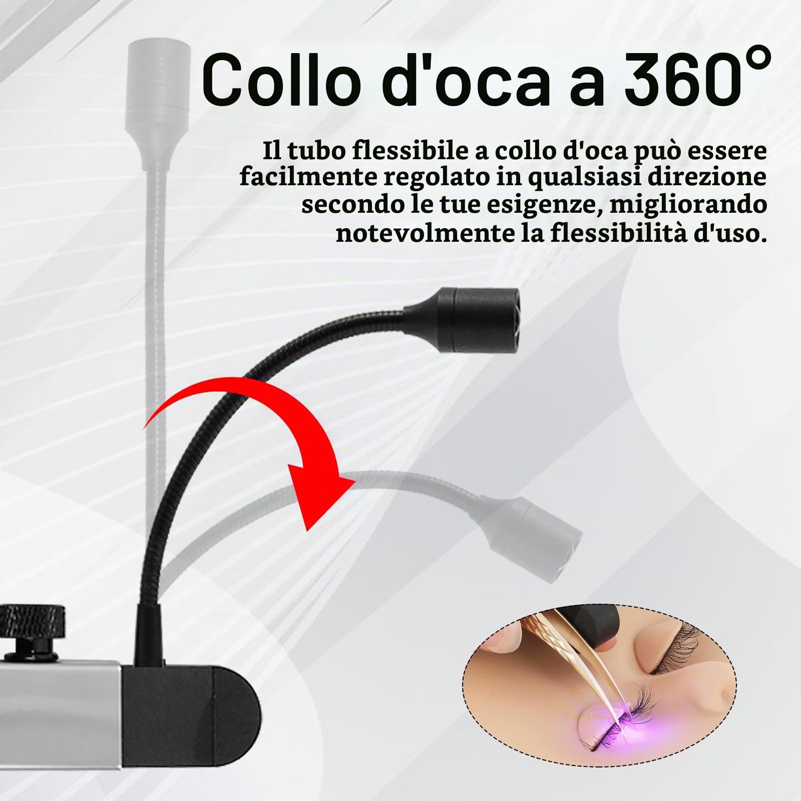 Lampada Per Ciglia, Lampada Per Ciglia 1,8W Lampada UV Portatile Per Fotopolimerizzazione Lampada Per Extension Ciglia Con Interruttore A Pedale Pinzette Collo Cigno Polimerizzazione In 1-3 Secondi
