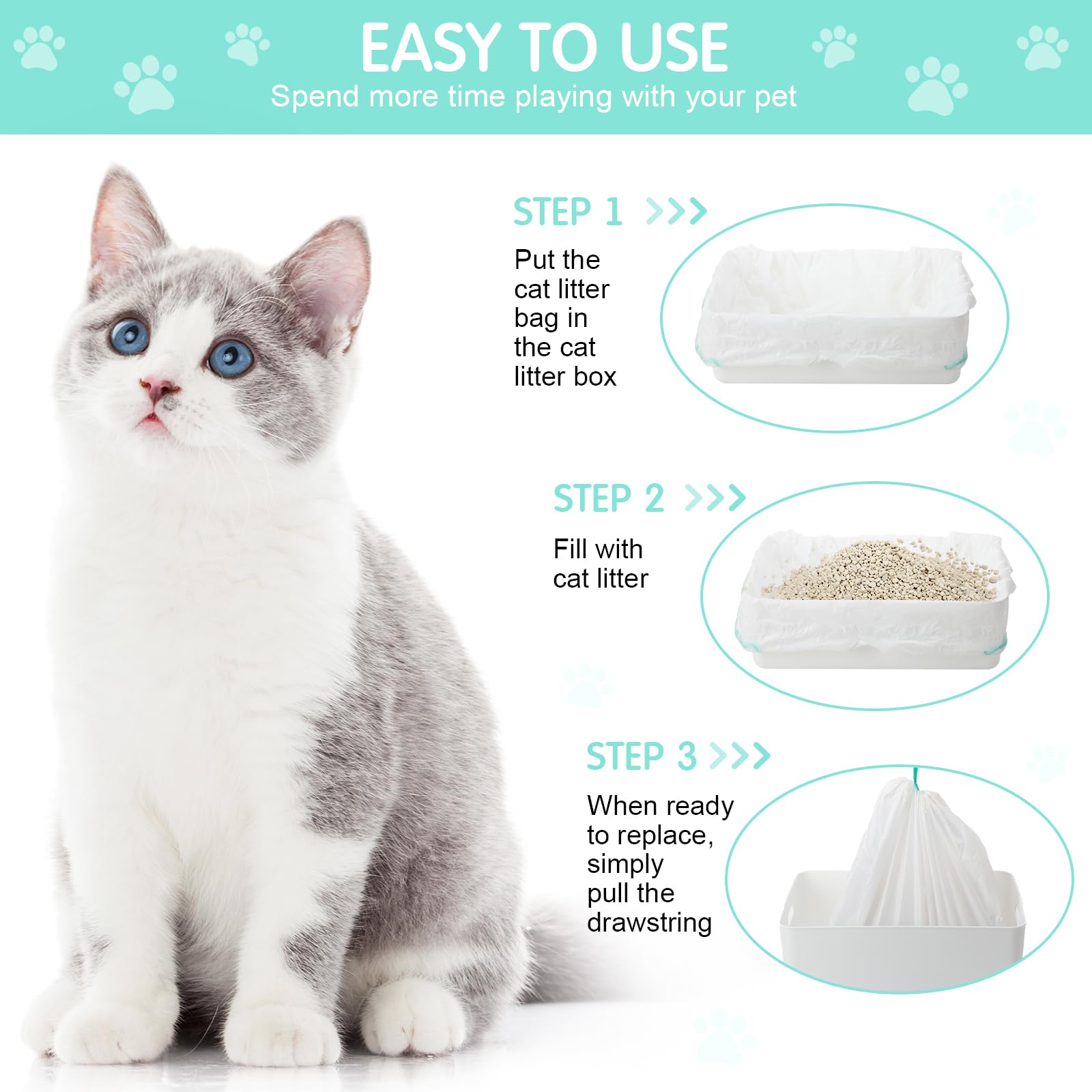 Thenshop 60 forros para caja de arena de 36 x 18 pulgadas, bolsas jumbo con cordón, suministros para gatos, bolsas desechables extragrandes, bolsas de arena para gatos para basura y basura (verde)