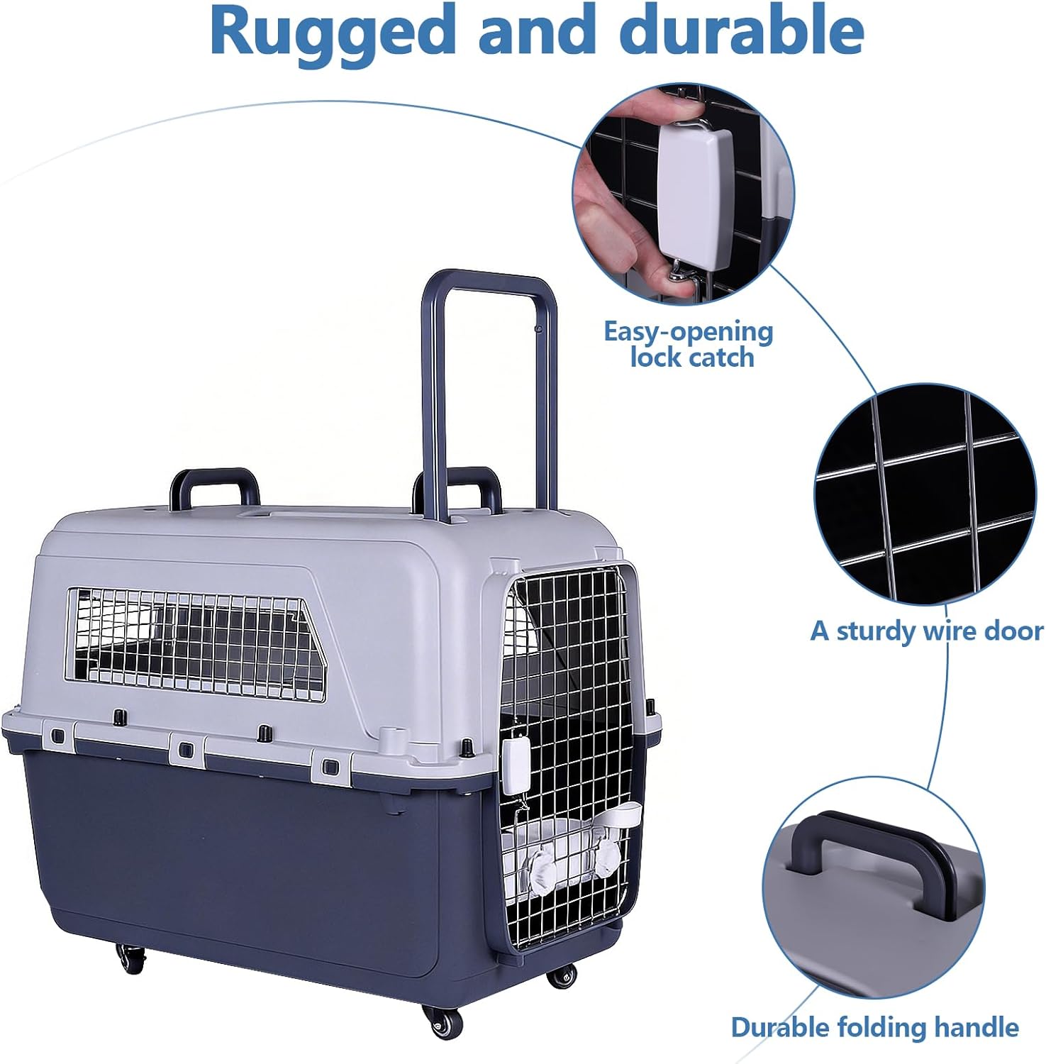 Large Portable Dog Crate Kennel (33×21.6×25.2In) Sturdy Pet Carrier with Handle Metal Door Travel Pet Box for Puppies Kittens Suitable for Air Consignment Out for Medical Treatment Road Trip
