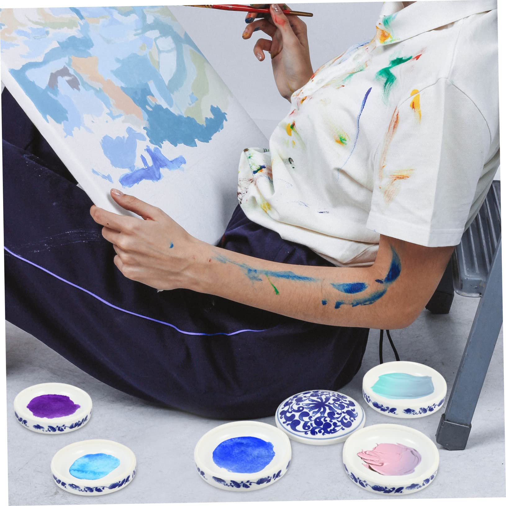 Mischpalette Keramik mit Deckel Reise Aquarellpalette für Künstlerbedarf Farbschale für Kalligrafie Stabil und Praktisch für Malerei Draußen