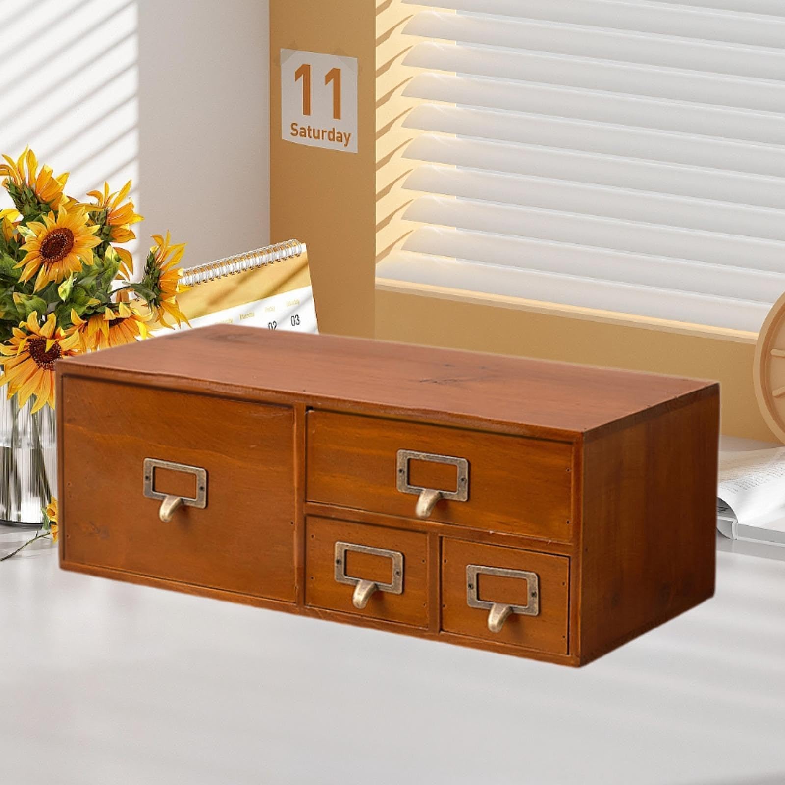 Schreibtisch Organizer Aus Holz mit Schubladen, Multifunktionaler Schreibtisch Organizer, Aufbewahrungsschrank für Toilettenartikel Und Briefe, 4 Schubladen